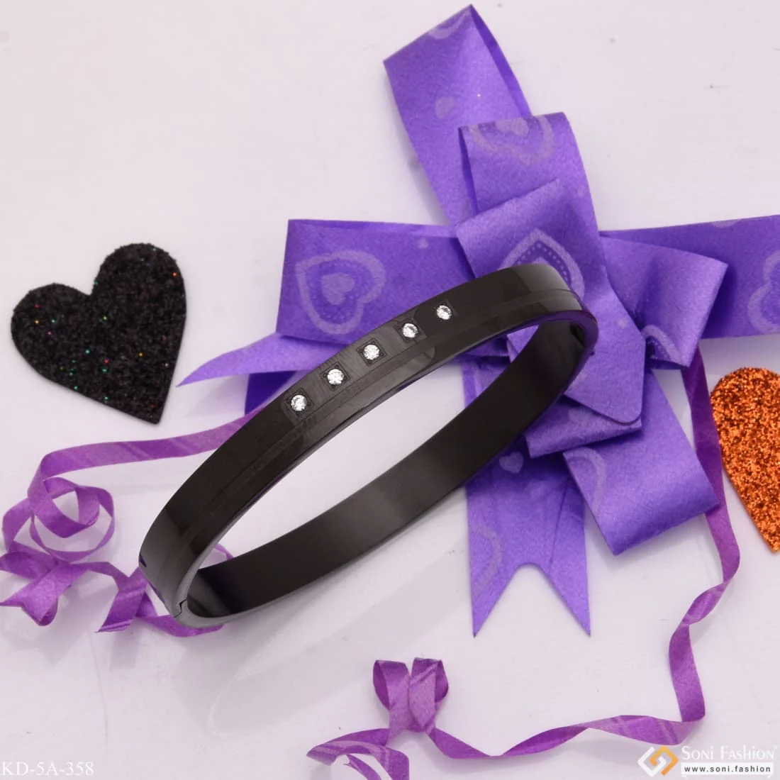 Black Color With Diamond Stylish Design Best Quality Kada - Style A358 - Image 4
