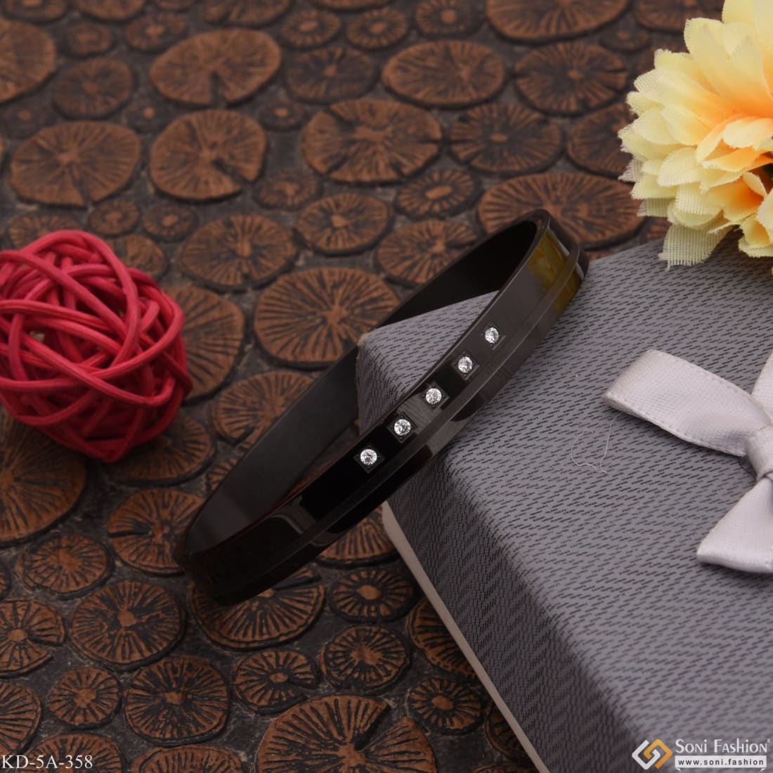 Black Color With Diamond Stylish Design Best Quality Kada - Style A358 - Image 5