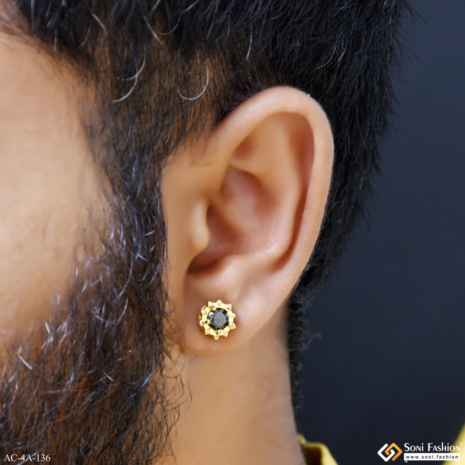 Black Diamond Golden Color Stud Earring for Men (2 Pc) - Style A136