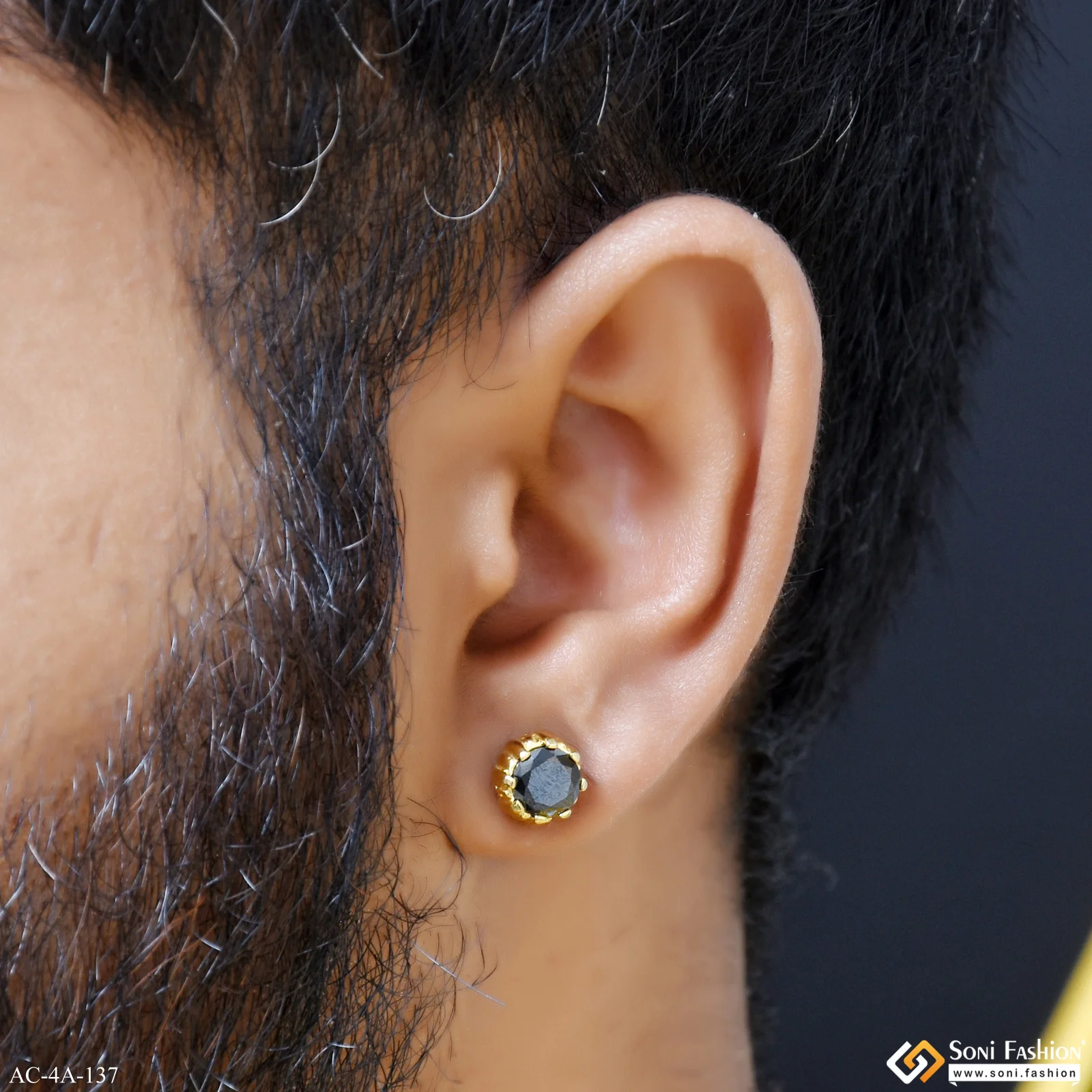 Black Diamond Golden Color Stud Earring for Men (2 Pc) - Style A137