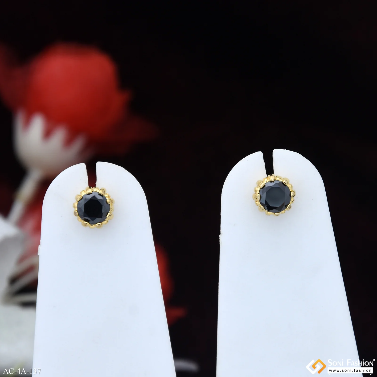 Black Diamond Golden Color Stud Earring for Men (2 Pc) - Style A137 - Image 2