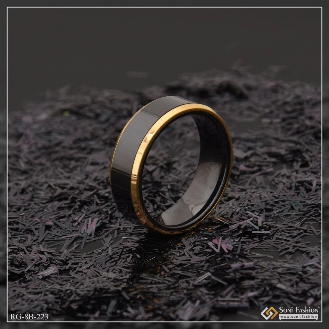 Black & Gold Brilliant Exceptional Design High-Quality Ring for Men - Style B223 - Image 5