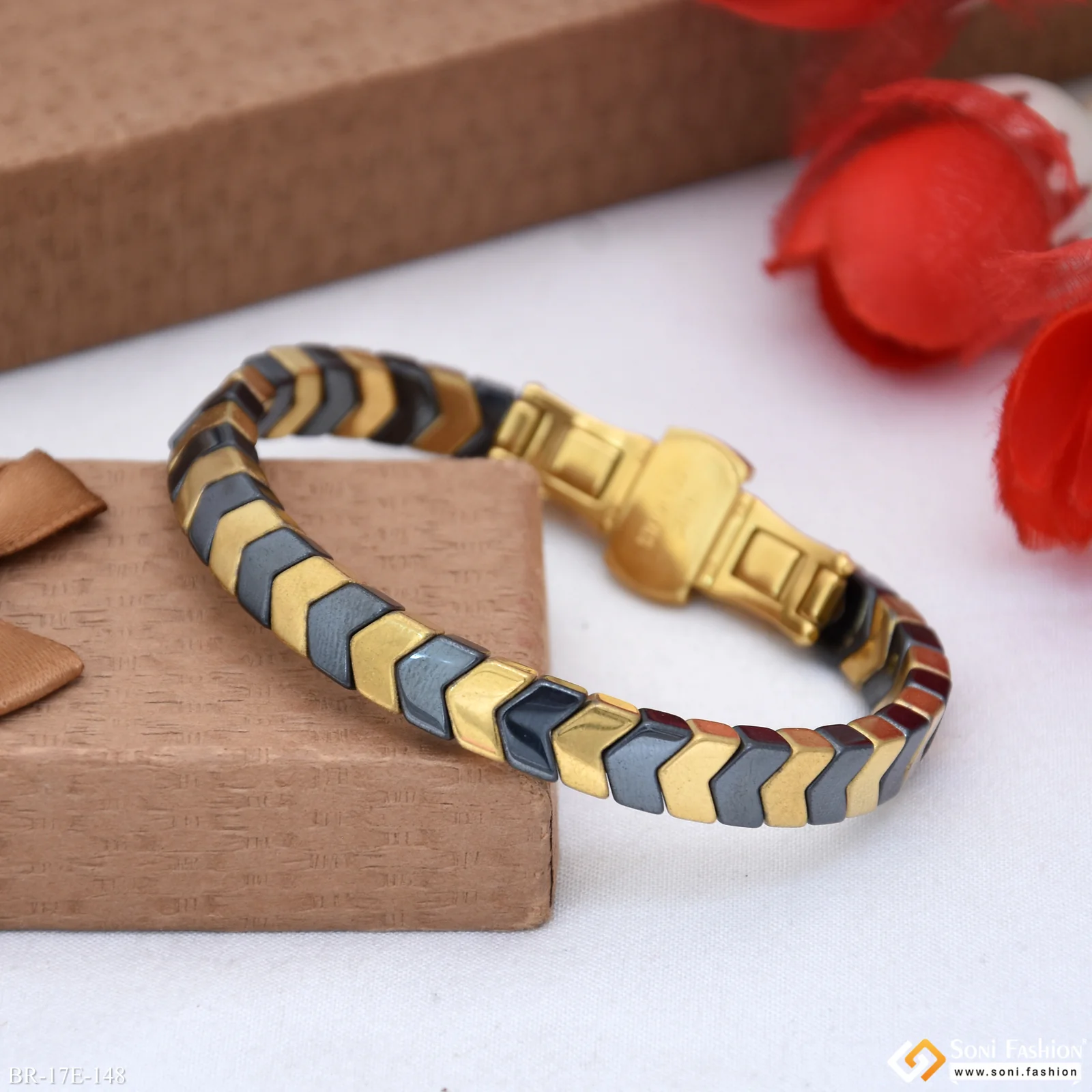 Black & Golden Color Ceramic Bracelet for Men - Style E148 - Image 2
