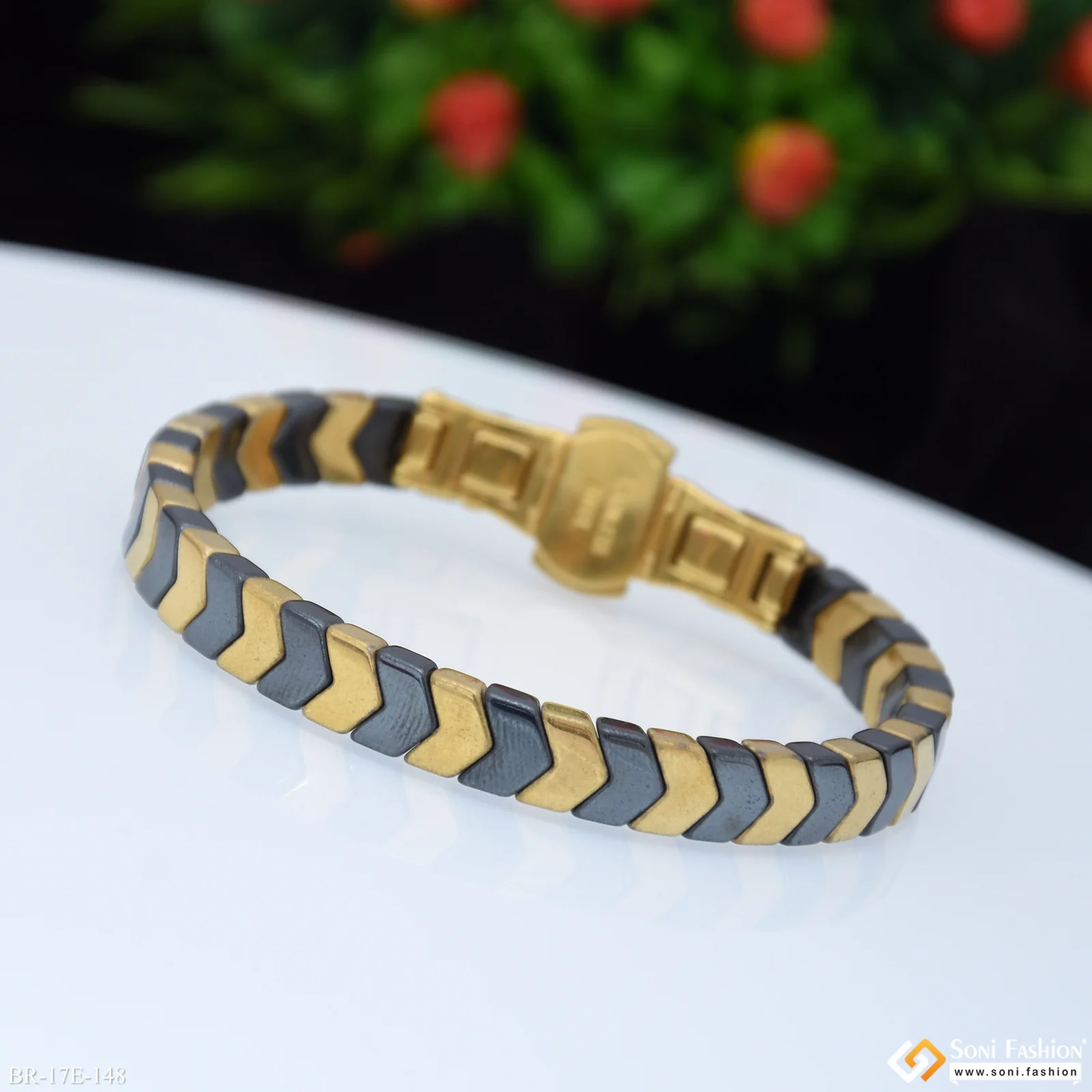 Black & Golden Color Ceramic Bracelet for Men - Style E148 - Image 4