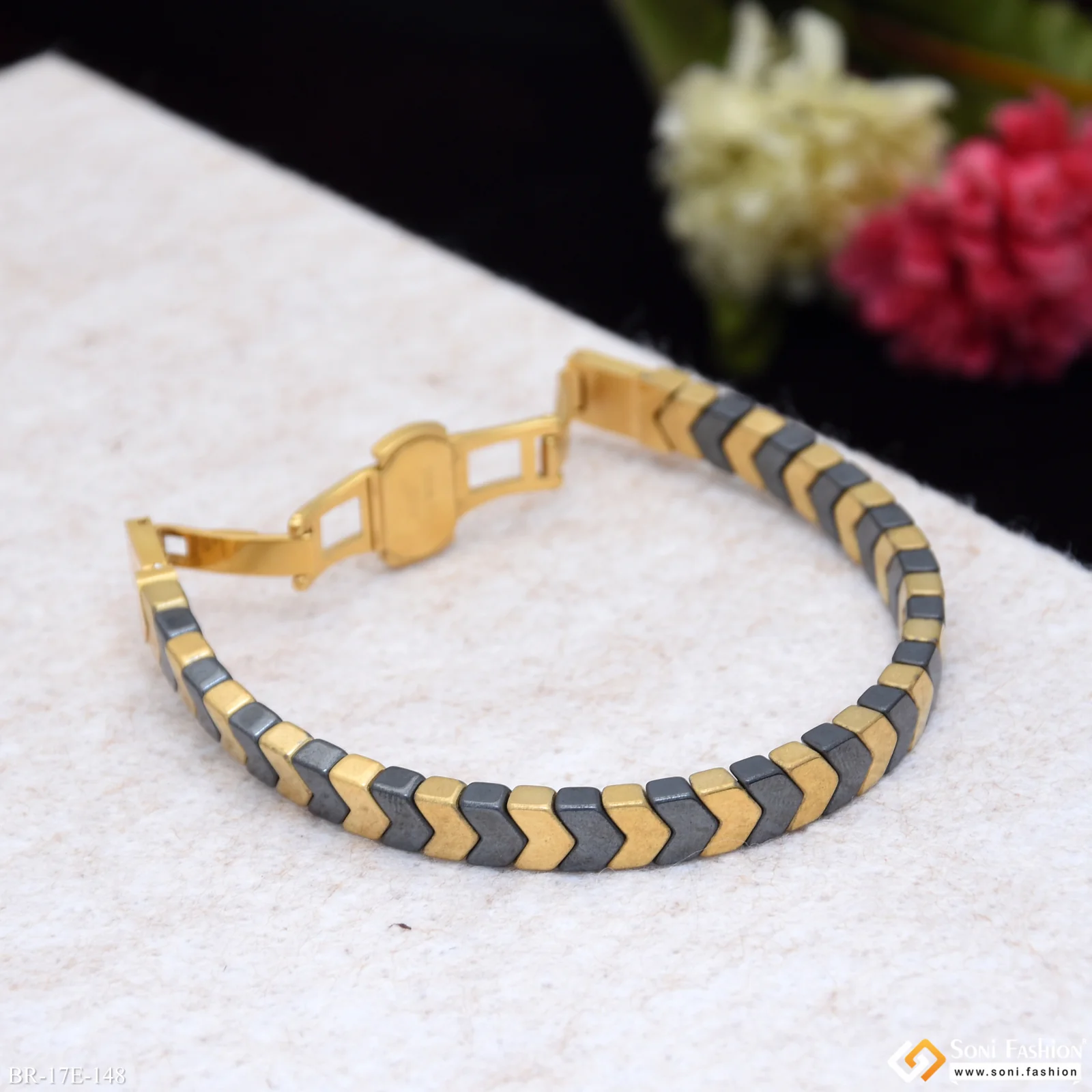 Black & Golden Color Ceramic Bracelet for Men - Style E148 - Image 5