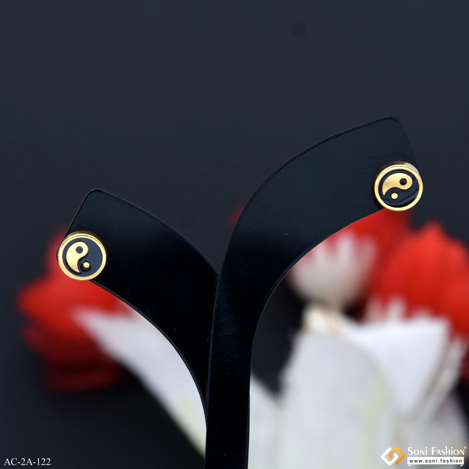 Black & Golden Color Stainless Steel Stud Earring for Men (2 Pc) - Style A122 - Image 2