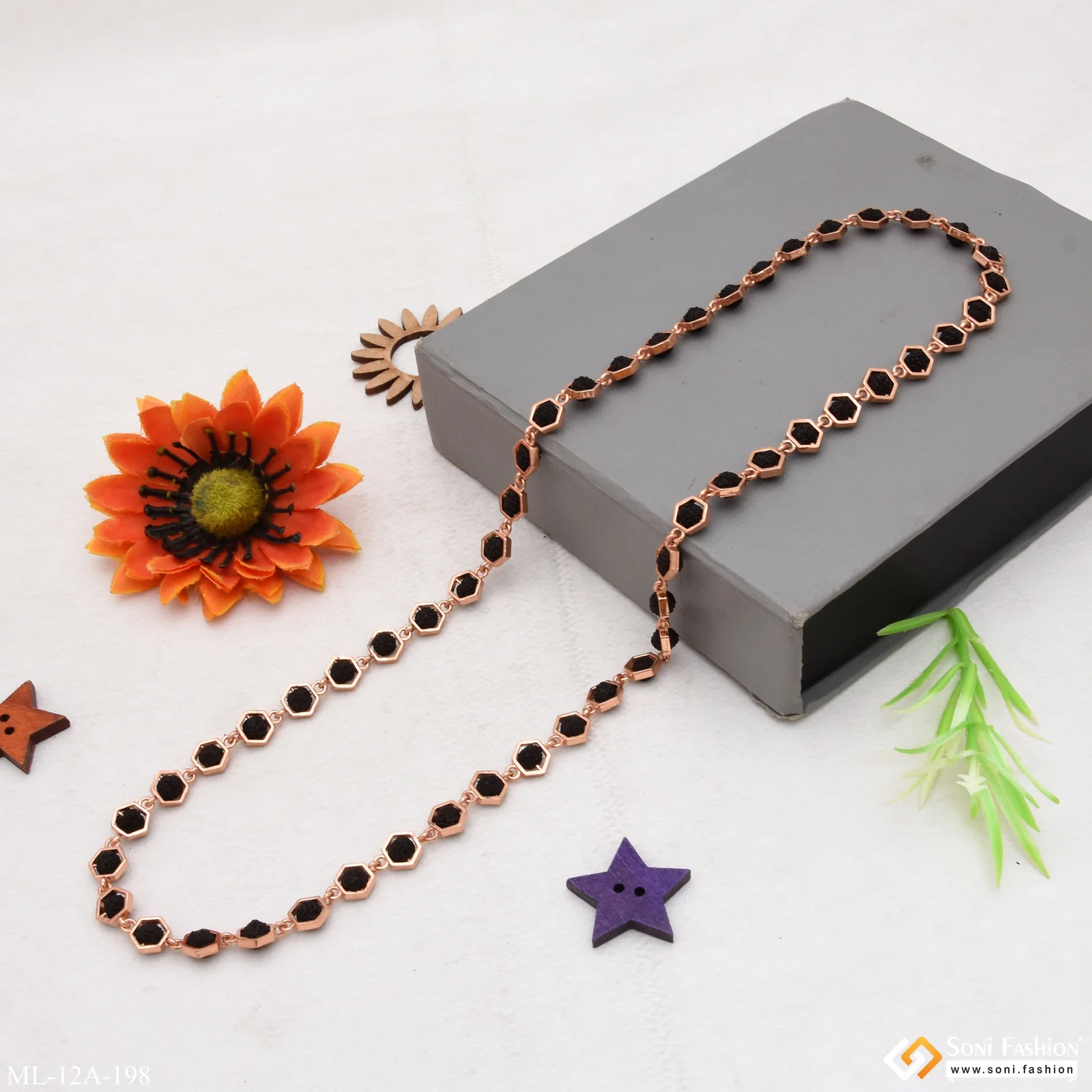 Black Latest Design High-quality Rose Gold Rudraksha Mala For Men - Style A198 - Image 4