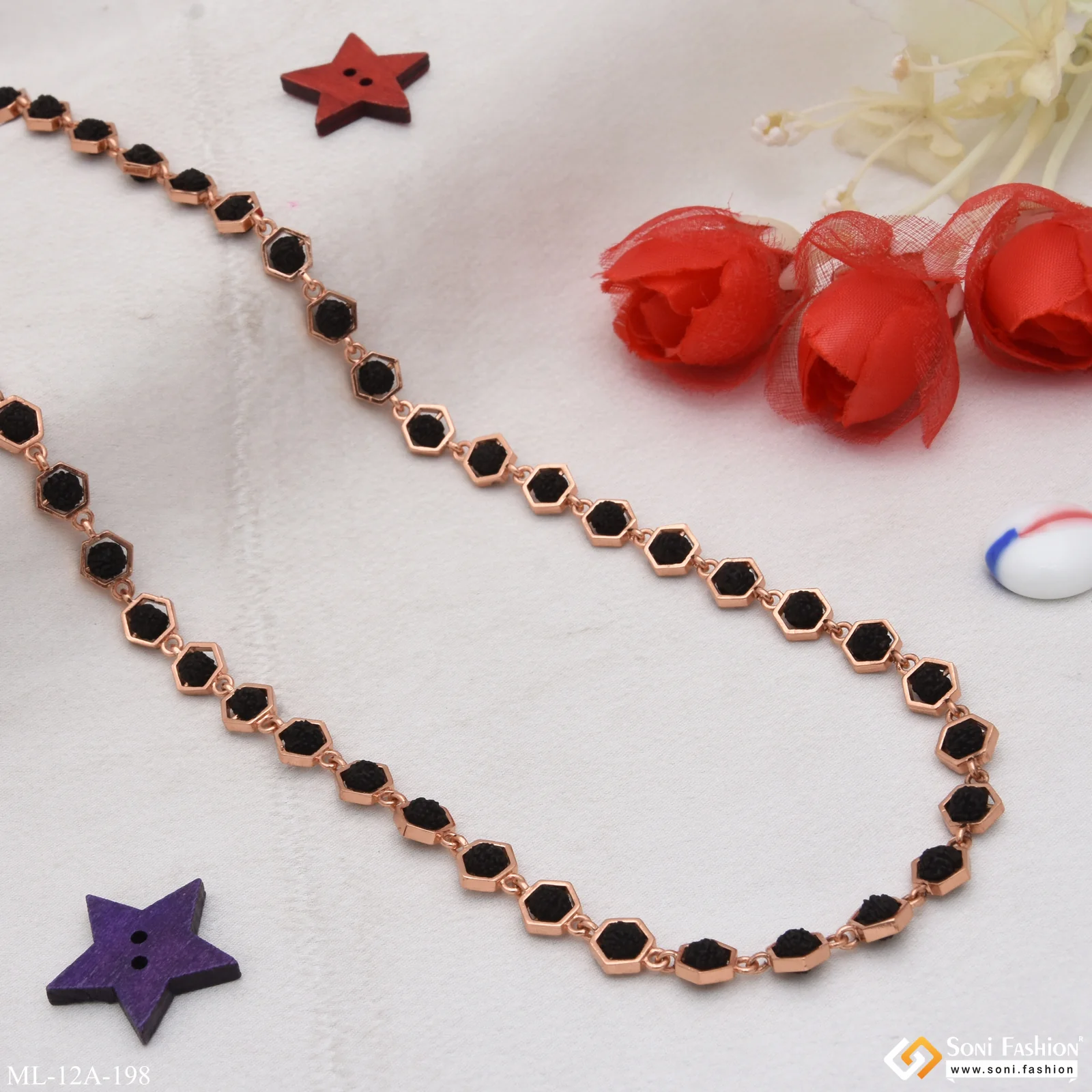 Black Latest Design High-quality Rose Gold Rudraksha Mala For Men - Style A198 - Image 5