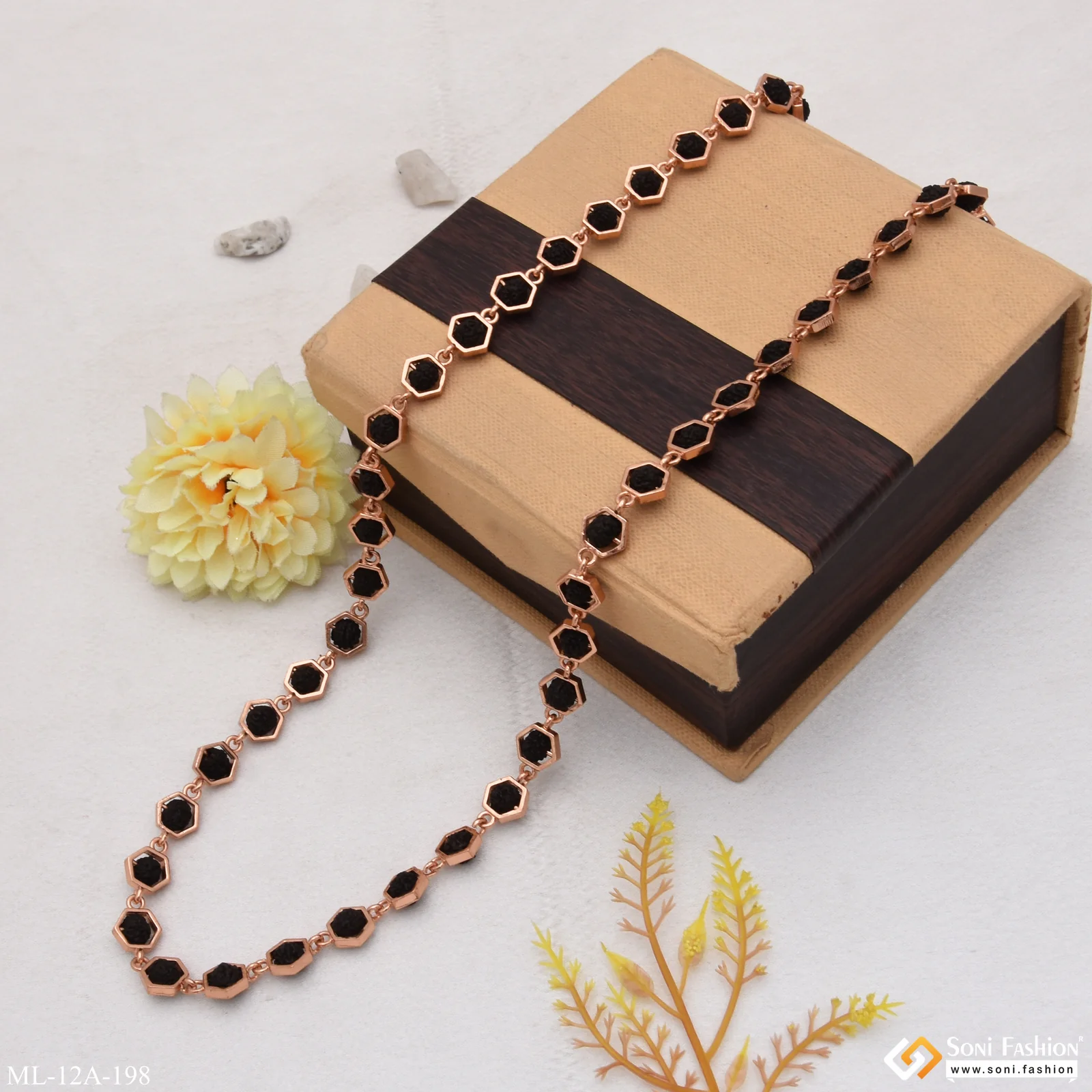 Black Latest Design High-quality Rose Gold Rudraksha Mala For Men - Style A198 - Image 6