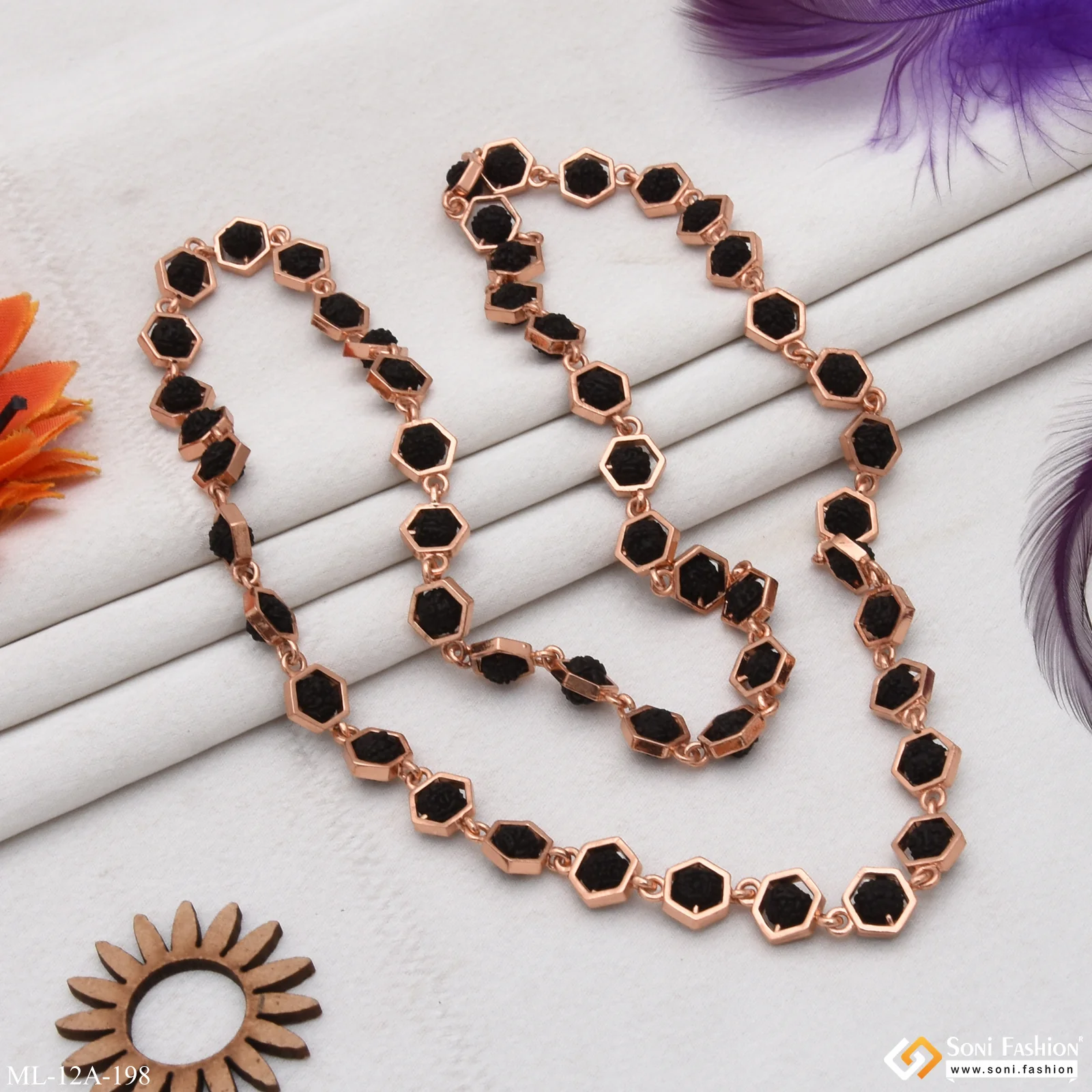Black Latest Design High-quality Rose Gold Rudraksha Mala For Men - Style A198 - Image 7