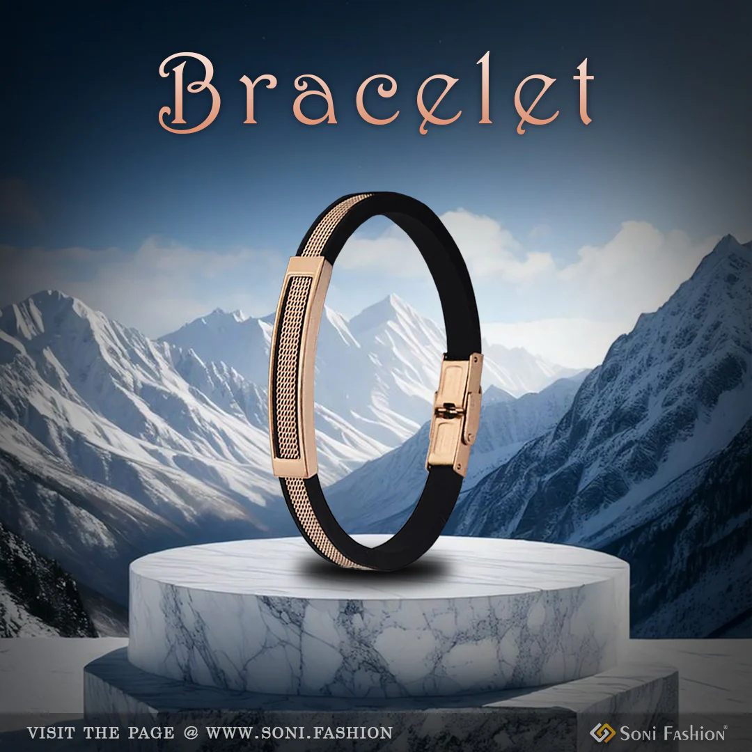 Black Rose Gold Rubber Superior Quality Sparkling Design Stainless Steel Bracelet - Style B019