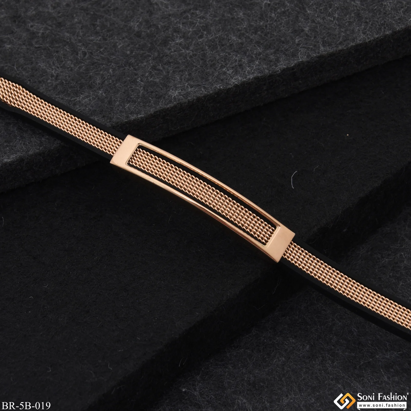 Black Rose Gold Rubber Superior Quality Sparkling Design Stainless Steel Bracelet - Style B019 - Image 6