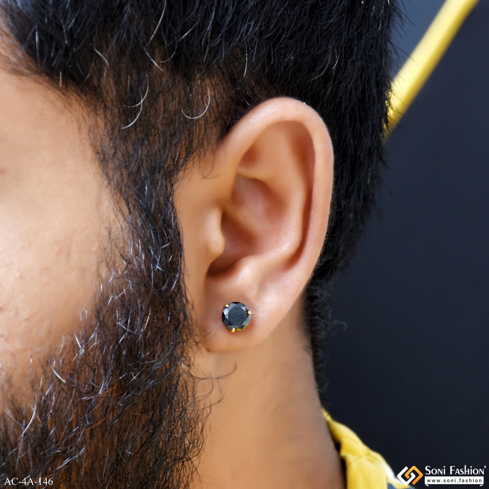 Black Single Diamond Stud Earring for Men (2 Pc) - Style A146