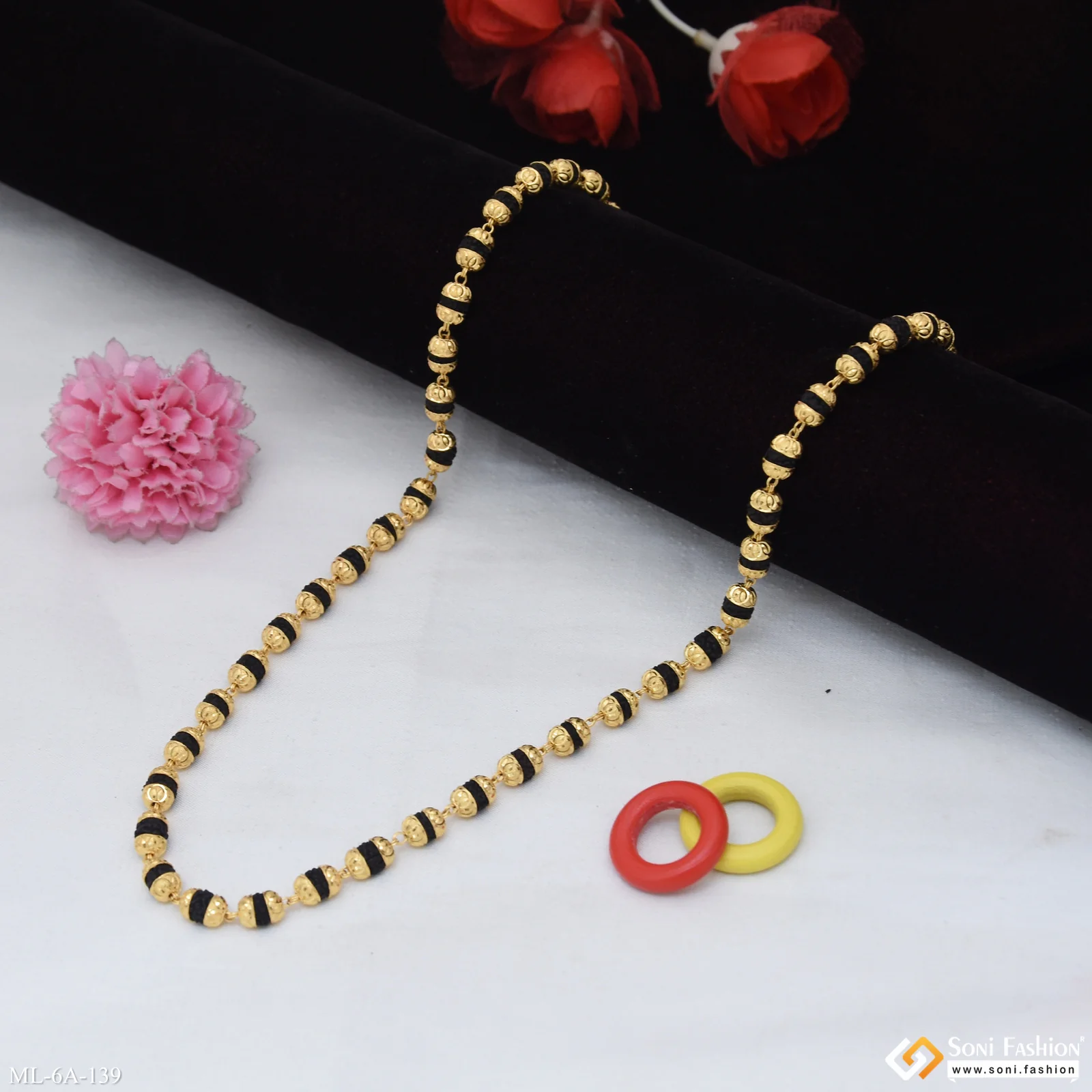 Black Sophisticated Design Gold Plated Rudraksha Mala For Men - Style A139 - Image 3