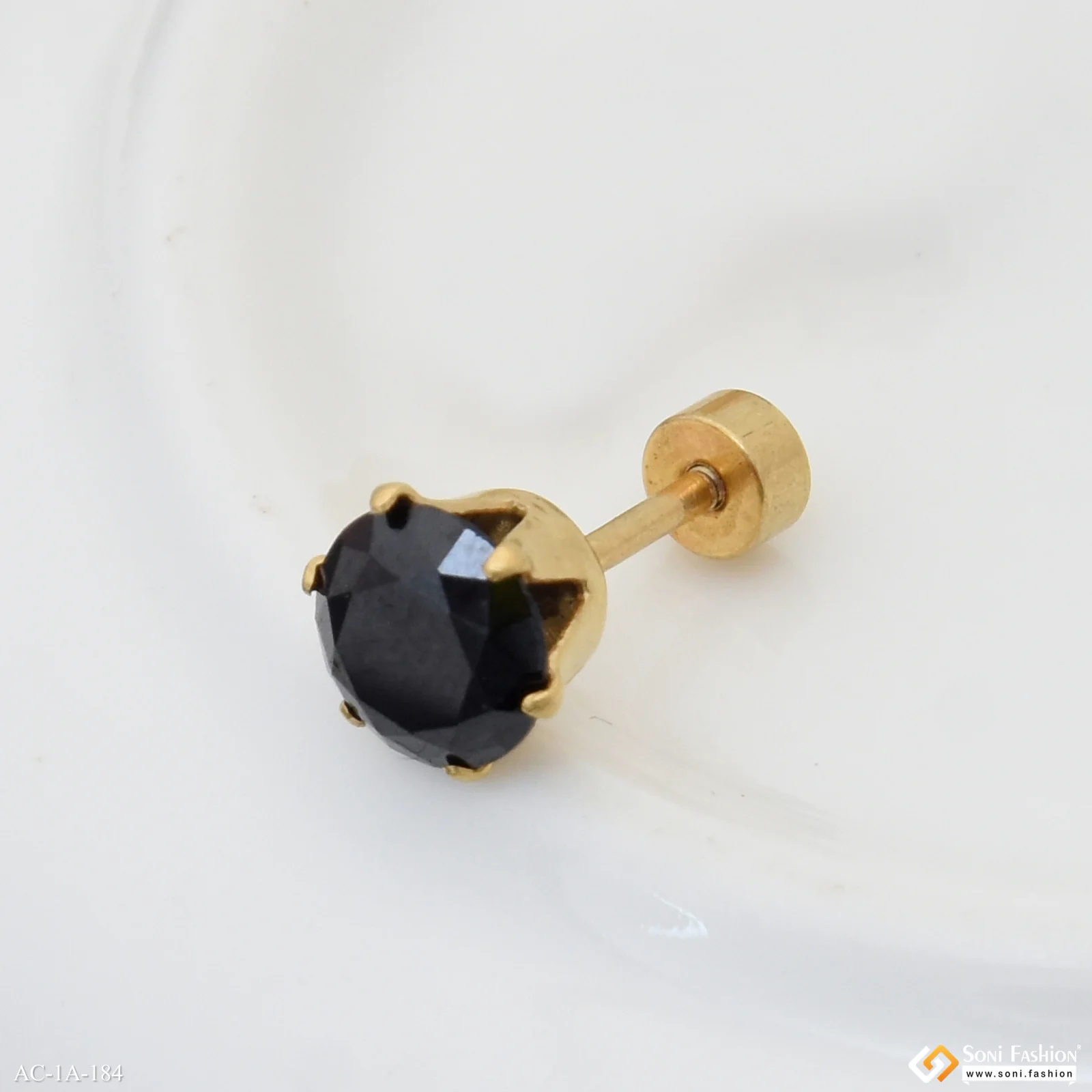 Black ston Fashionable Design Gold Plated Stud Earring for Men (1 pc) - Style A184 - Image 4