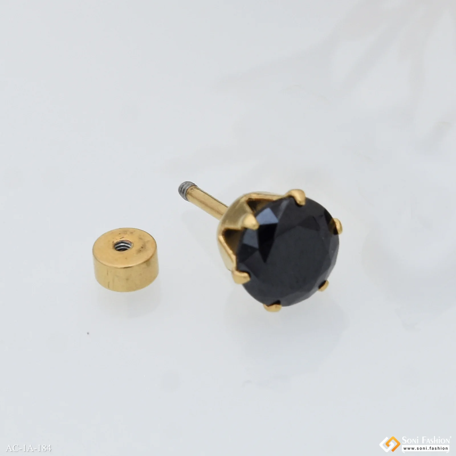 Black ston Fashionable Design Gold Plated Stud Earring for Men (1 pc) - Style A184 - Image 5