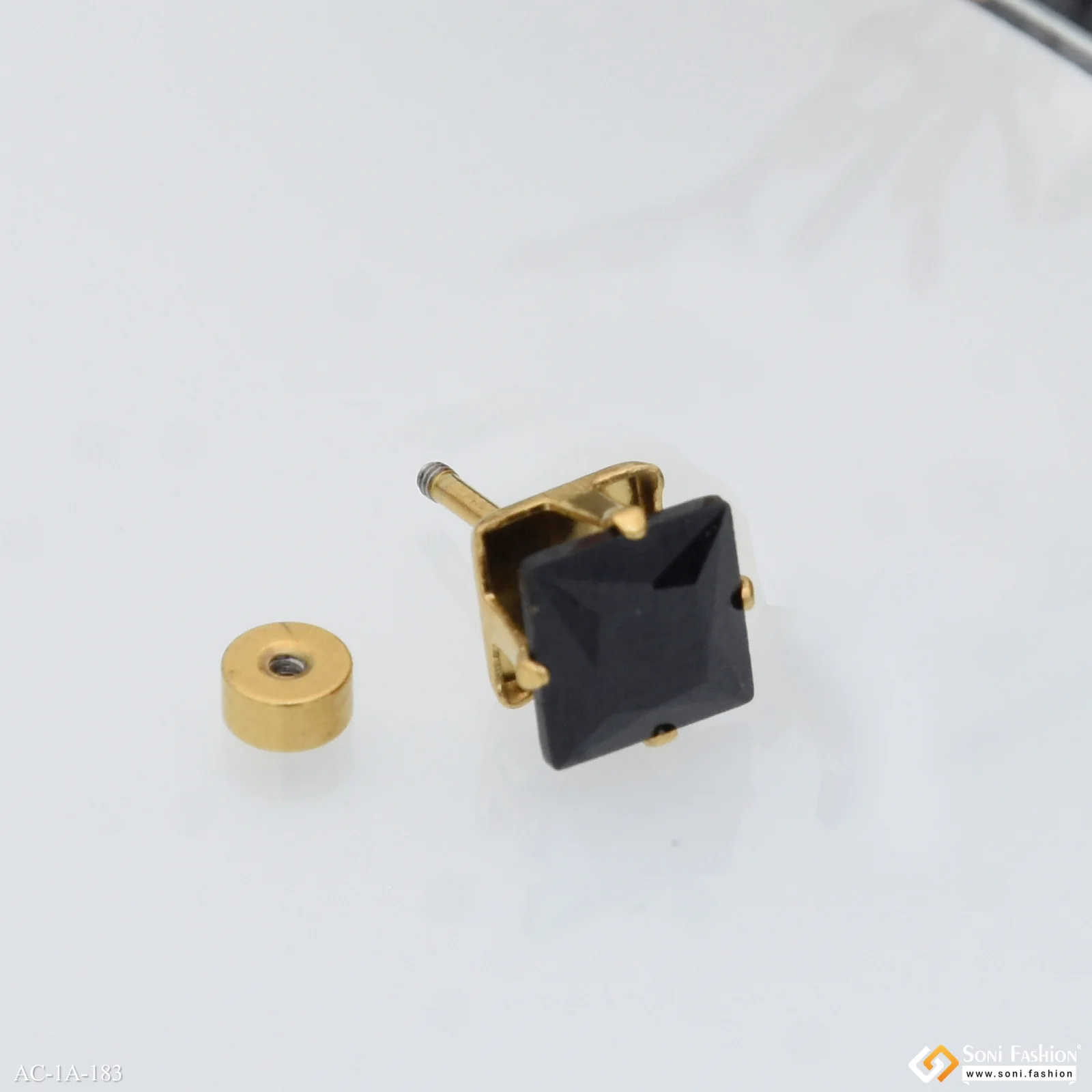 Black ston Glittering Design Gold Plated Stud Earring for Men (1 pc) - Style A183 - Image 3