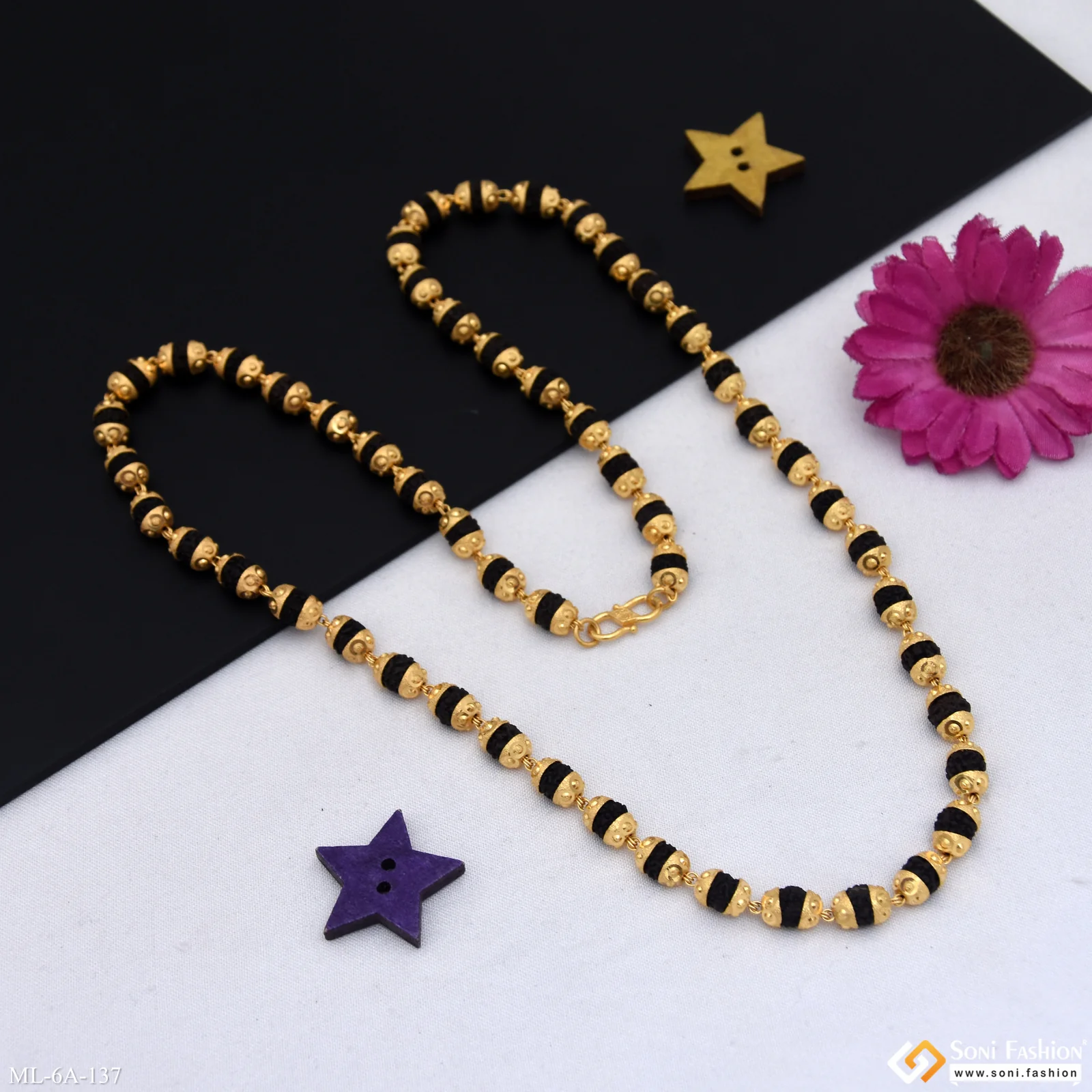 Black Unique Design Gold Plated Rudraksha Mala For Men- Style A137 - Image 4