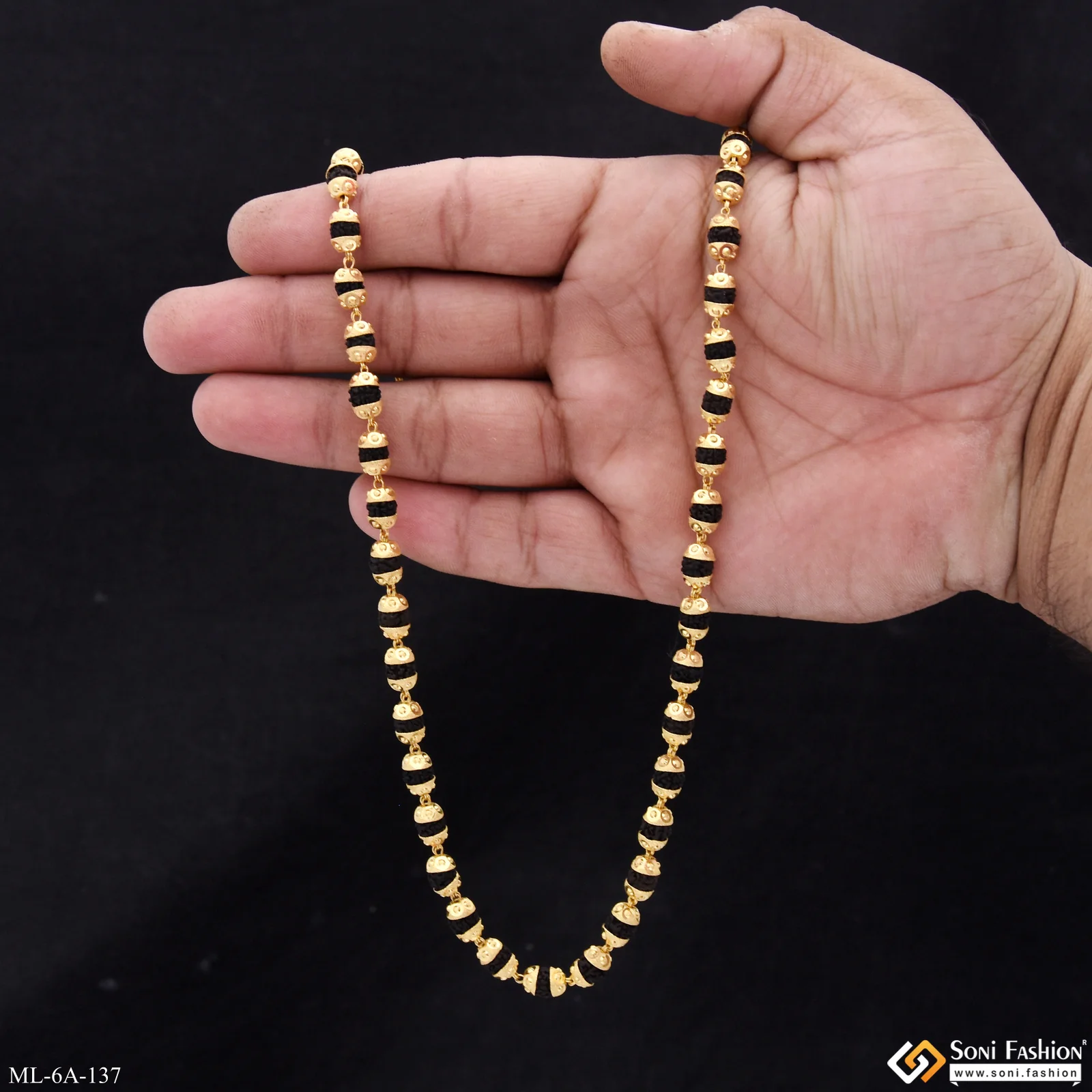 Black Unique Design Gold Plated Rudraksha Mala For Men- Style A137 - Image 6