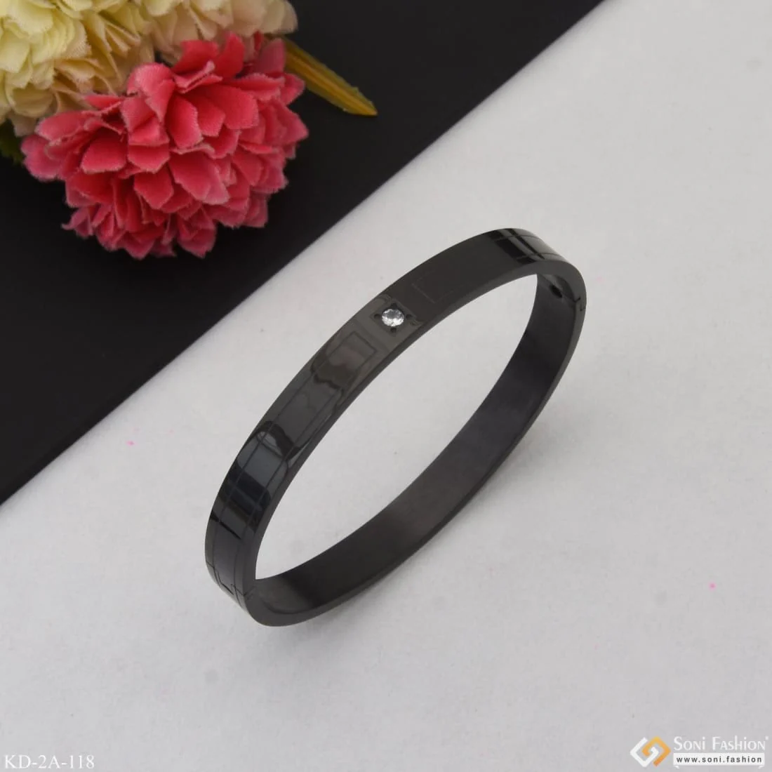 Black with diamond charming design premium-grade quality kada for men - Style A118 - Image 4