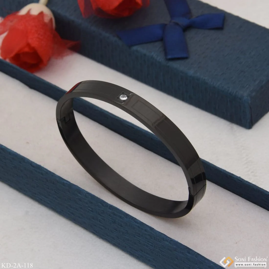 Black with diamond charming design premium-grade quality kada for men - Style A118 - Image 5