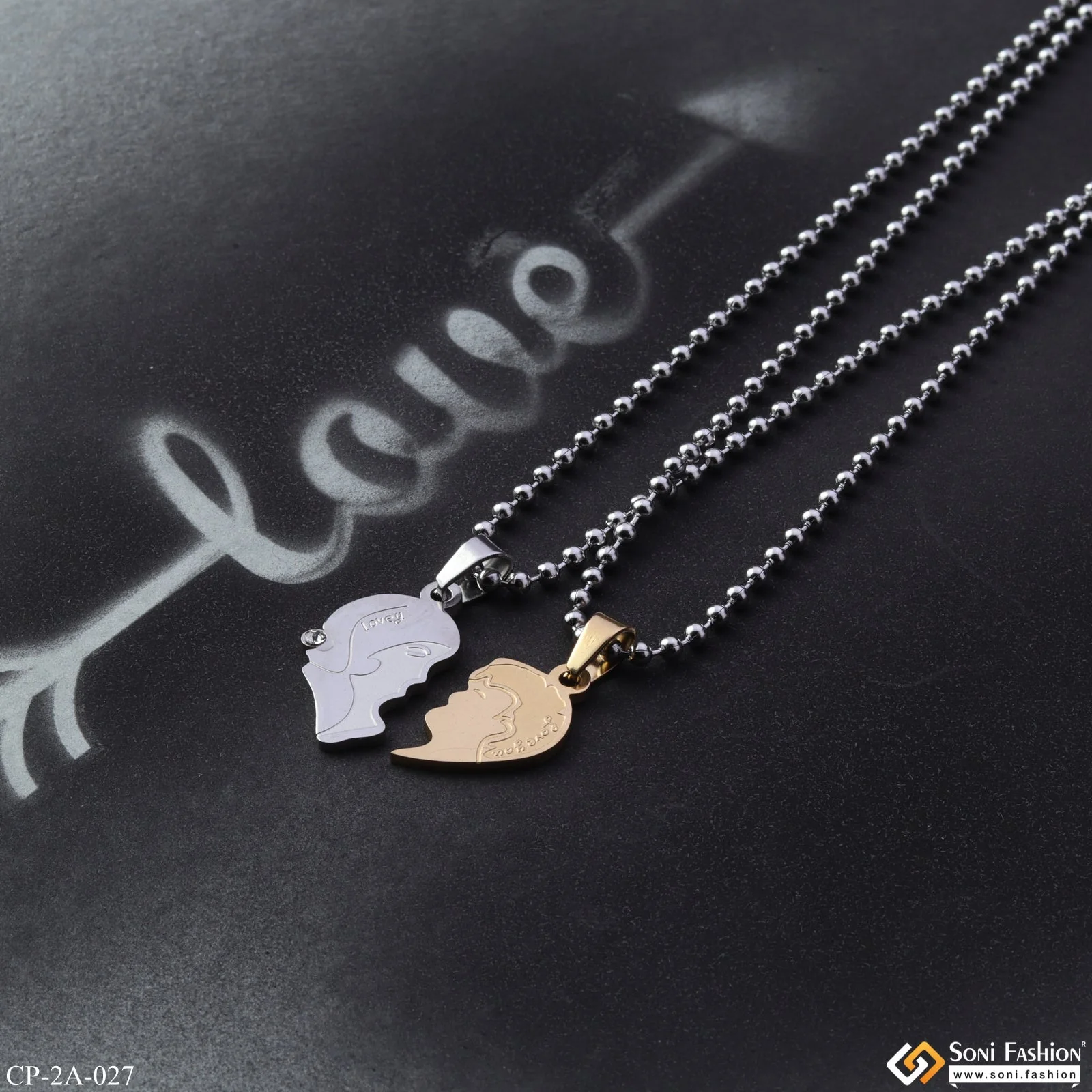 Boy and Girl Heart Locket Couple Chain with Pendant for Valentine's Day Gift - Style A027 - Image 3