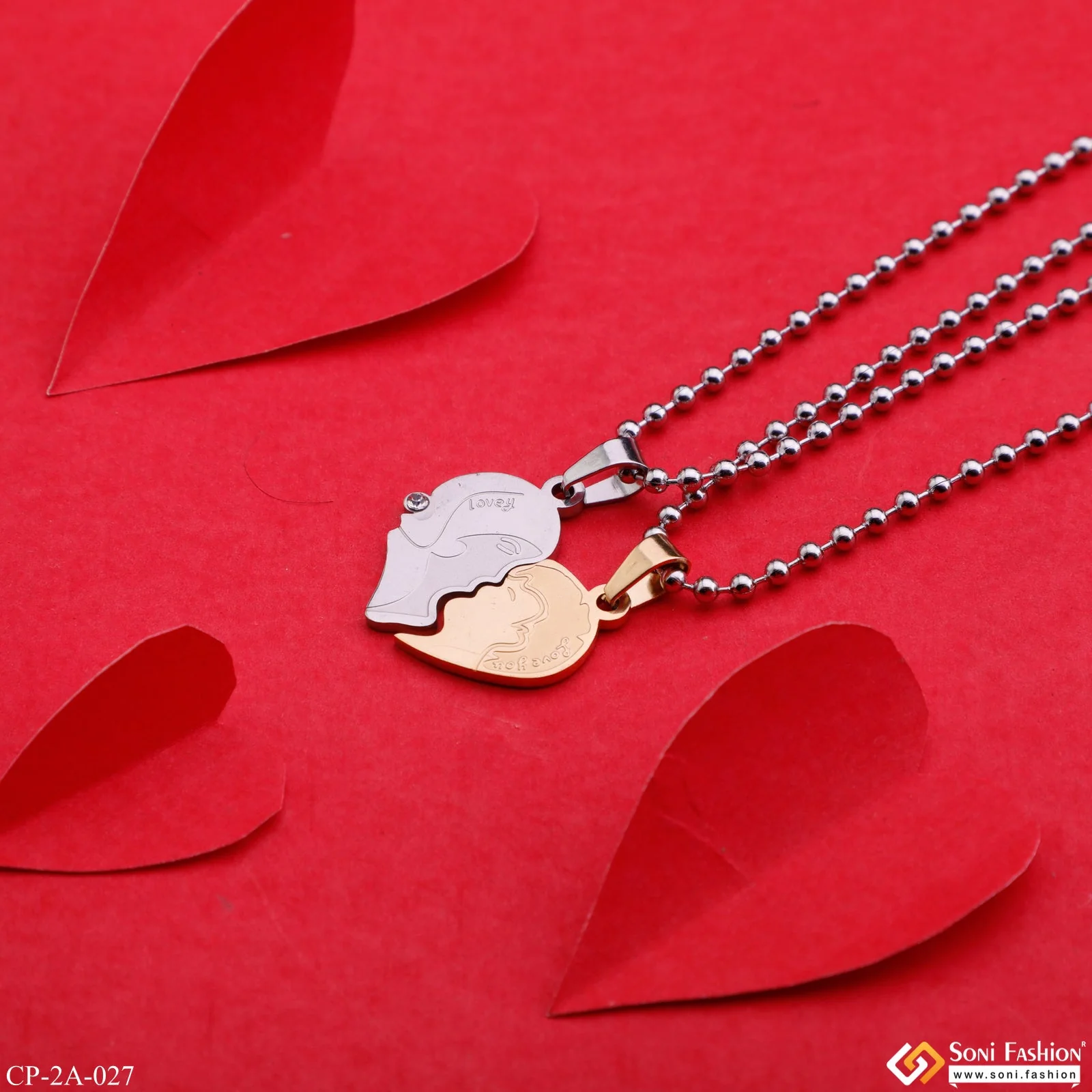 Boy and Girl Heart Locket Couple Chain with Pendant for Valentine's Day Gift - Style A027 - Image 5