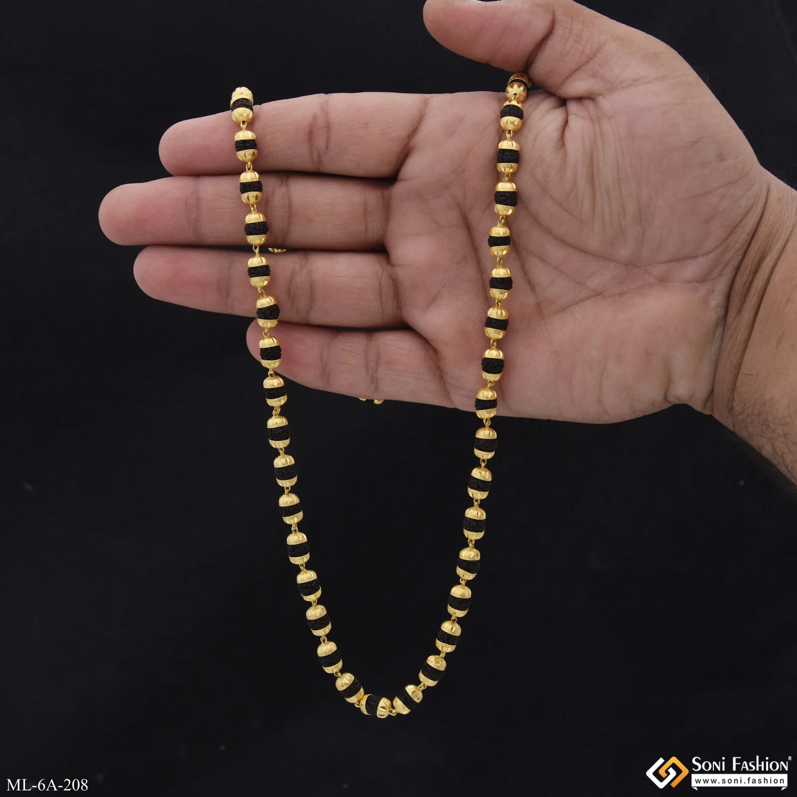 Brilliant Design Gold Plated Black Rudraksha Mala for Men - Style A208 - Image 6
