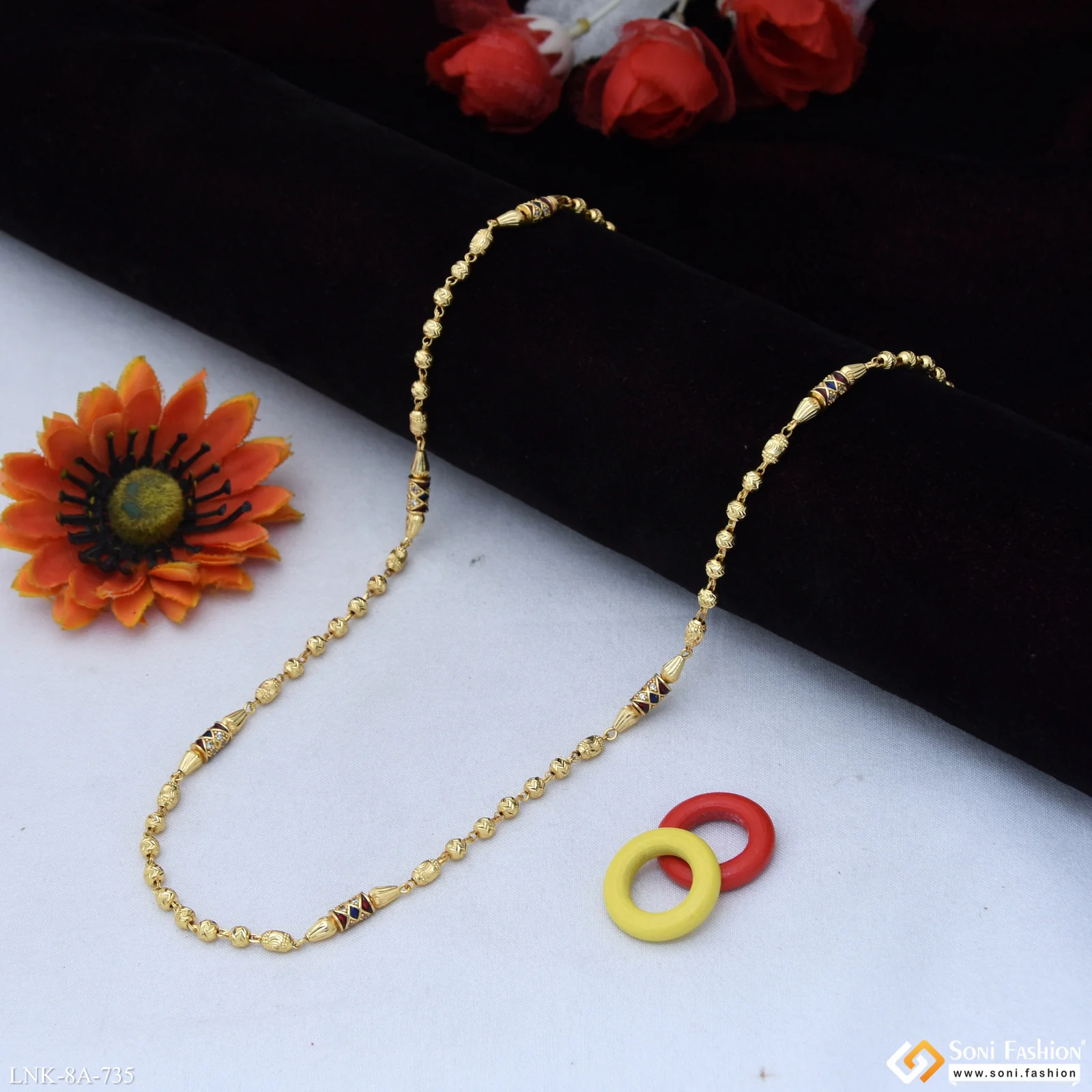 Brilliant Design Gold Plated Brass Beaded Mala for Women - Style A735 - Image 3