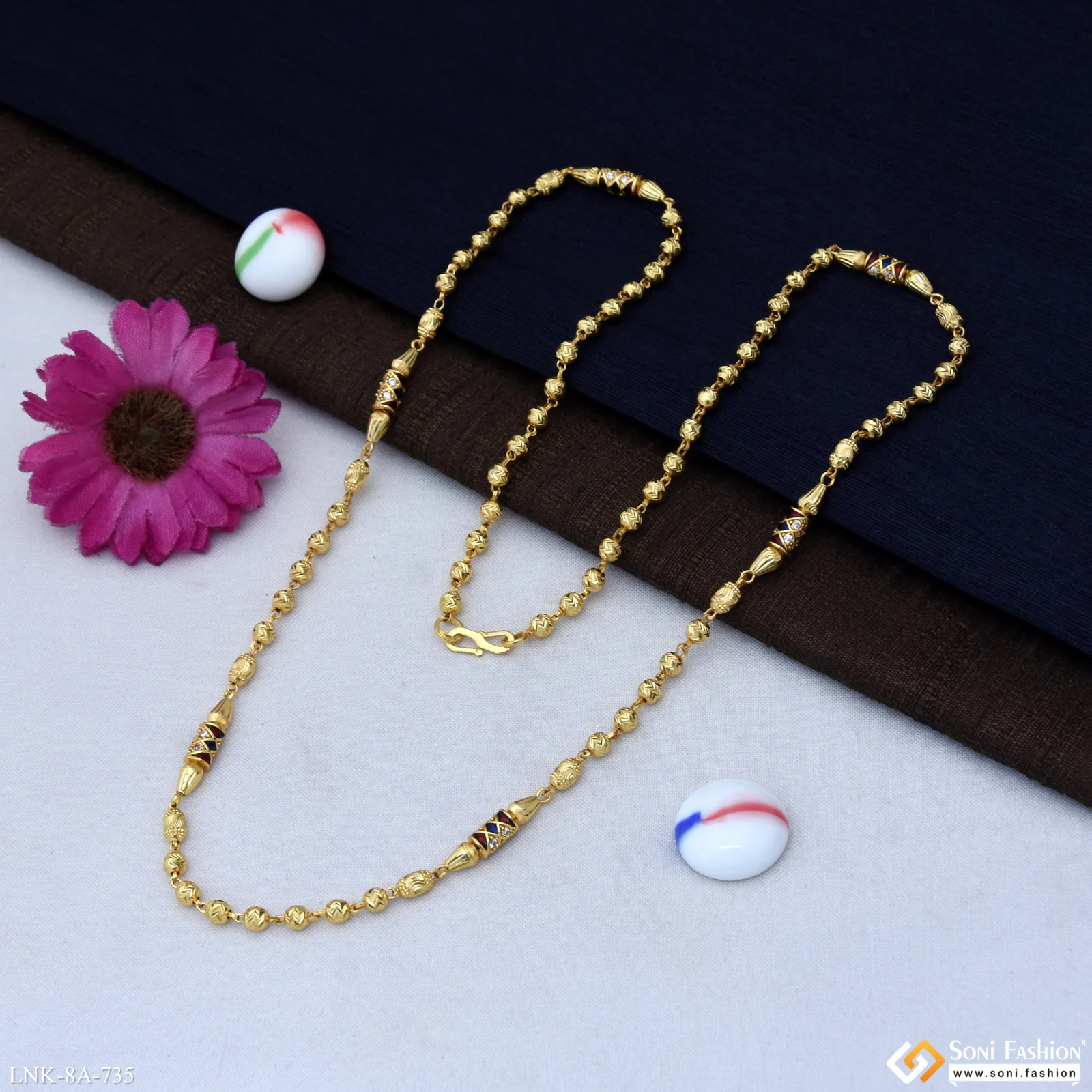 Brilliant Design Gold Plated Brass Beaded Mala for Women - Style A735 - Image 4