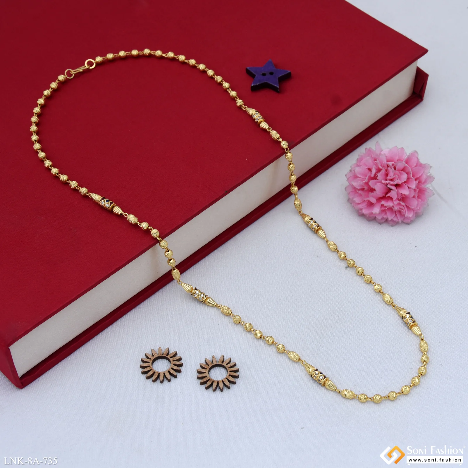 Brilliant Design Gold Plated Brass Beaded Mala for Women - Style A735 - Image 5