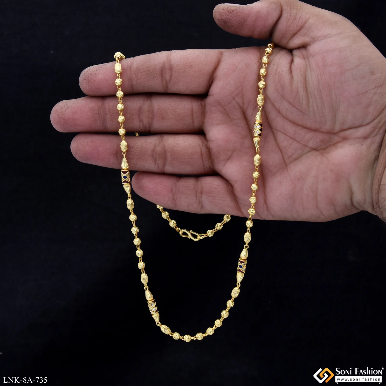 Brilliant Design Gold Plated Brass Beaded Mala for Women - Style A735 - Image 6