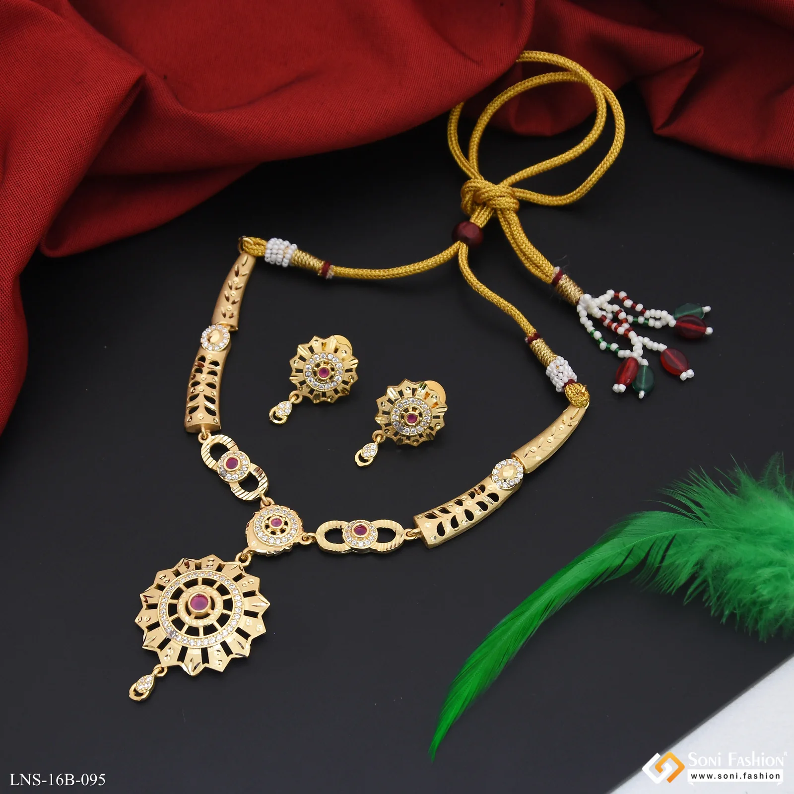Brilliant Design Gold Plated Necklace Set for Women - Style B095 - Image 3