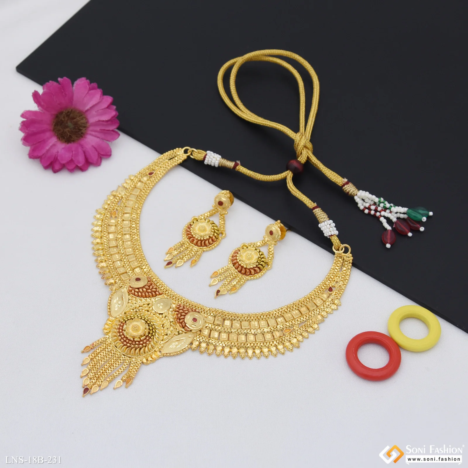 Brilliant Design Gold Plated Necklace Set for Women - Style B231 - Image 3