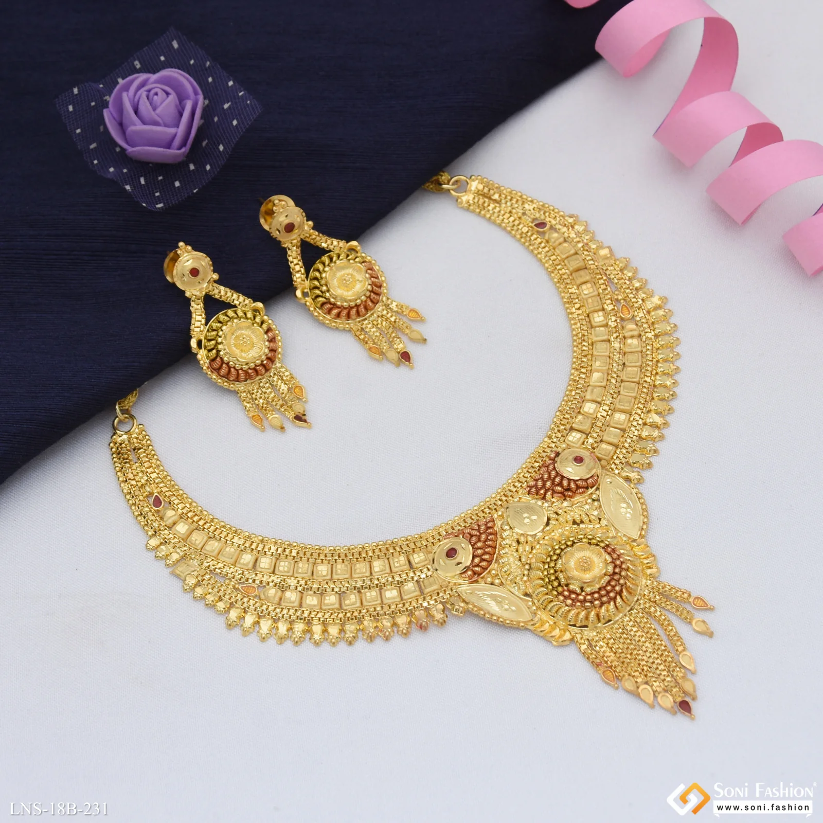 Brilliant Design Gold Plated Necklace Set for Women - Style B231 - Image 4