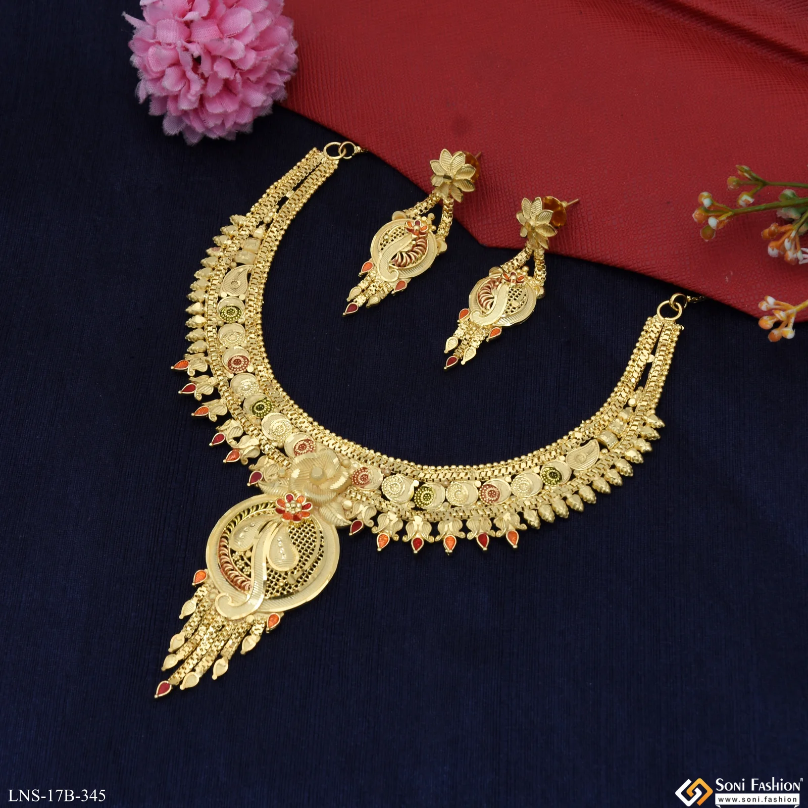 Brilliant Design Gold Plated Necklace Set for Women - Style B345 - Image 3