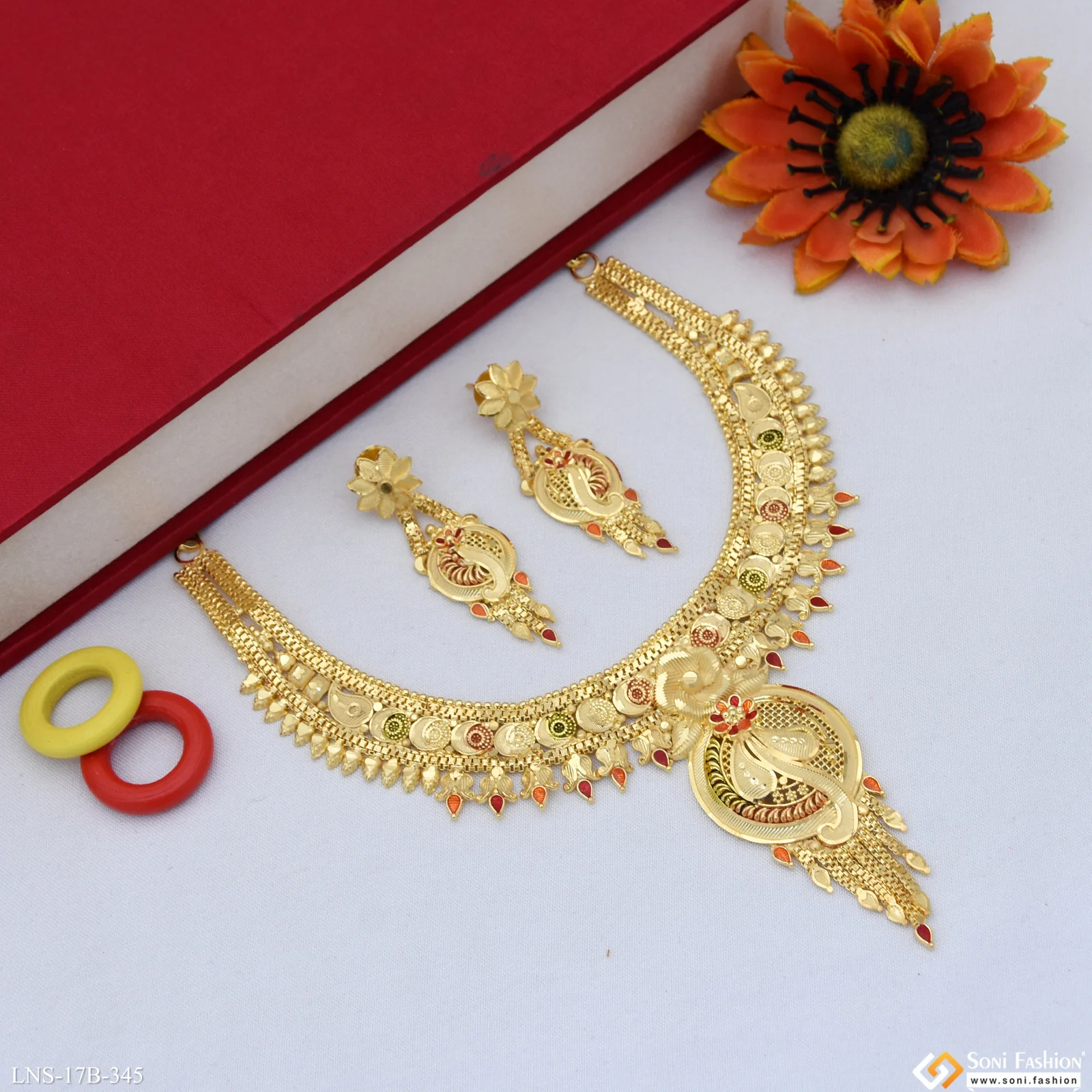 Brilliant Design Gold Plated Necklace Set for Women - Style B345 - Image 5