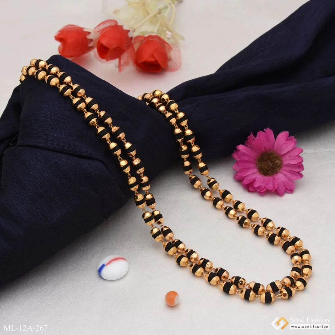 Brilliant Design Gold Plated Rudraksha Mala for Men - Style A267 - Image 3