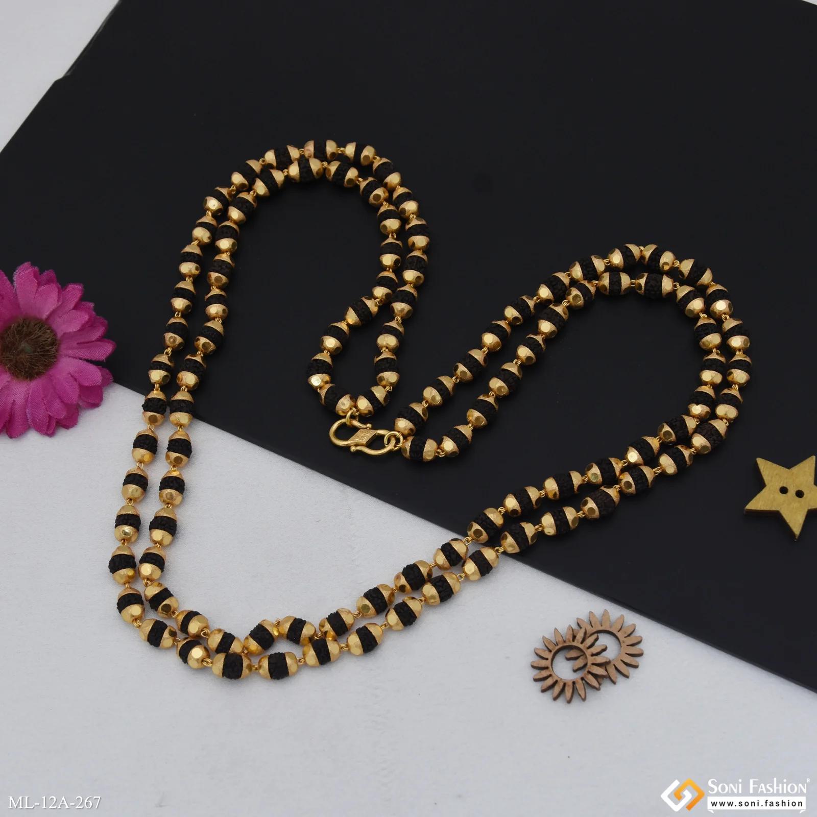 Brilliant Design Gold Plated Rudraksha Mala for Men - Style A267 - Image 4