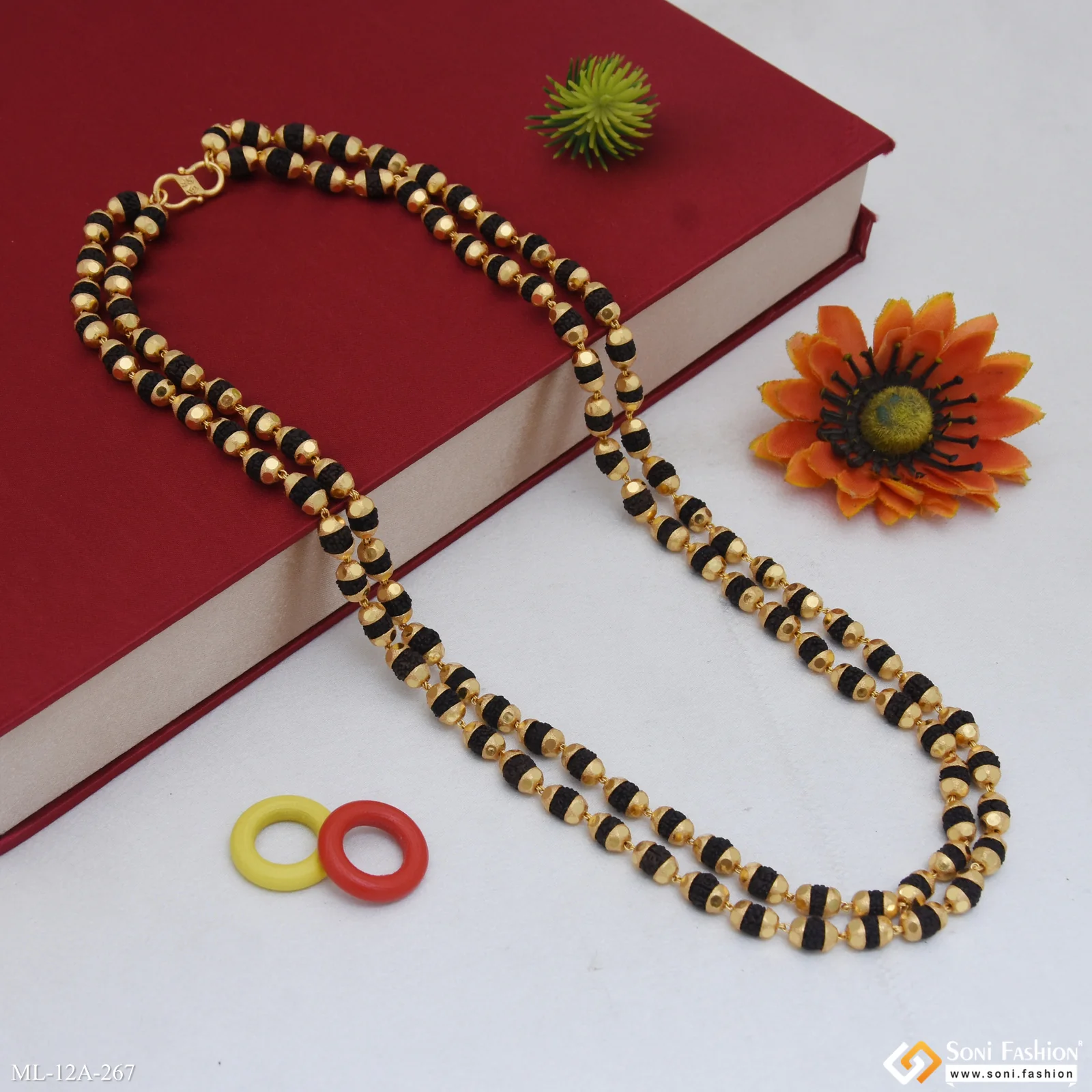 Brilliant Design Gold Plated Rudraksha Mala for Men - Style A267 - Image 5