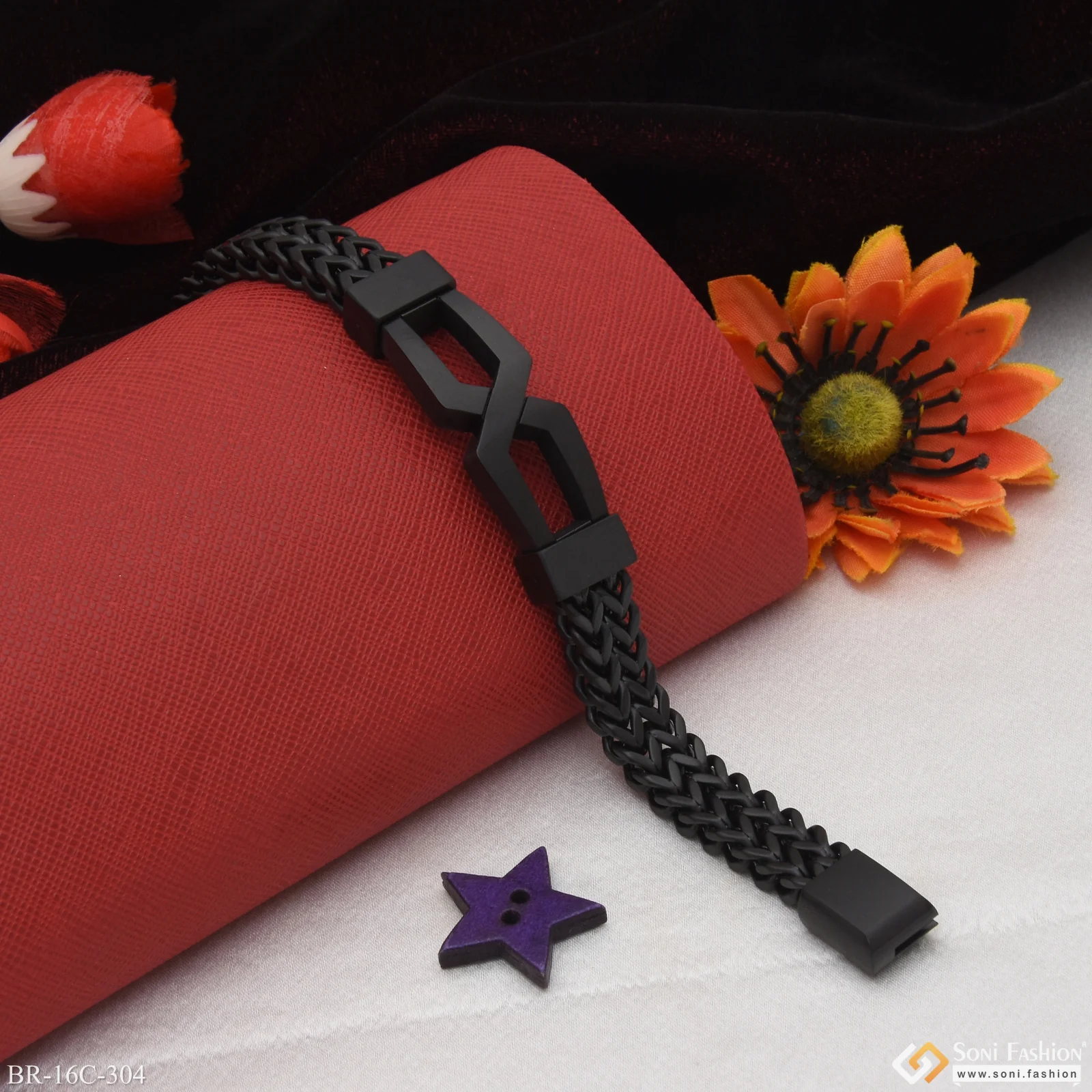 Brilliant Design Premium-Grade Quality Black Color Bracelet for Men - Style C304 - Image 5
