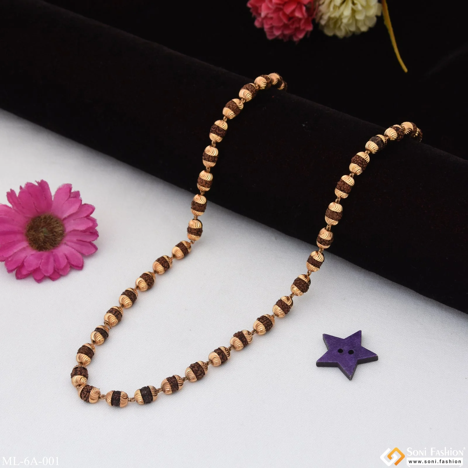 Brown Rudraksha Mala Premium-grade Quality Gold Plated For Men - Style A001 - Image 3
