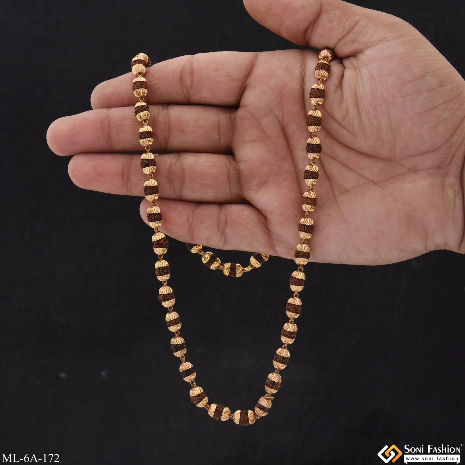 Brown Superior Quality Hand-Crafted Design Gold Plated Mala for Men - Style A172