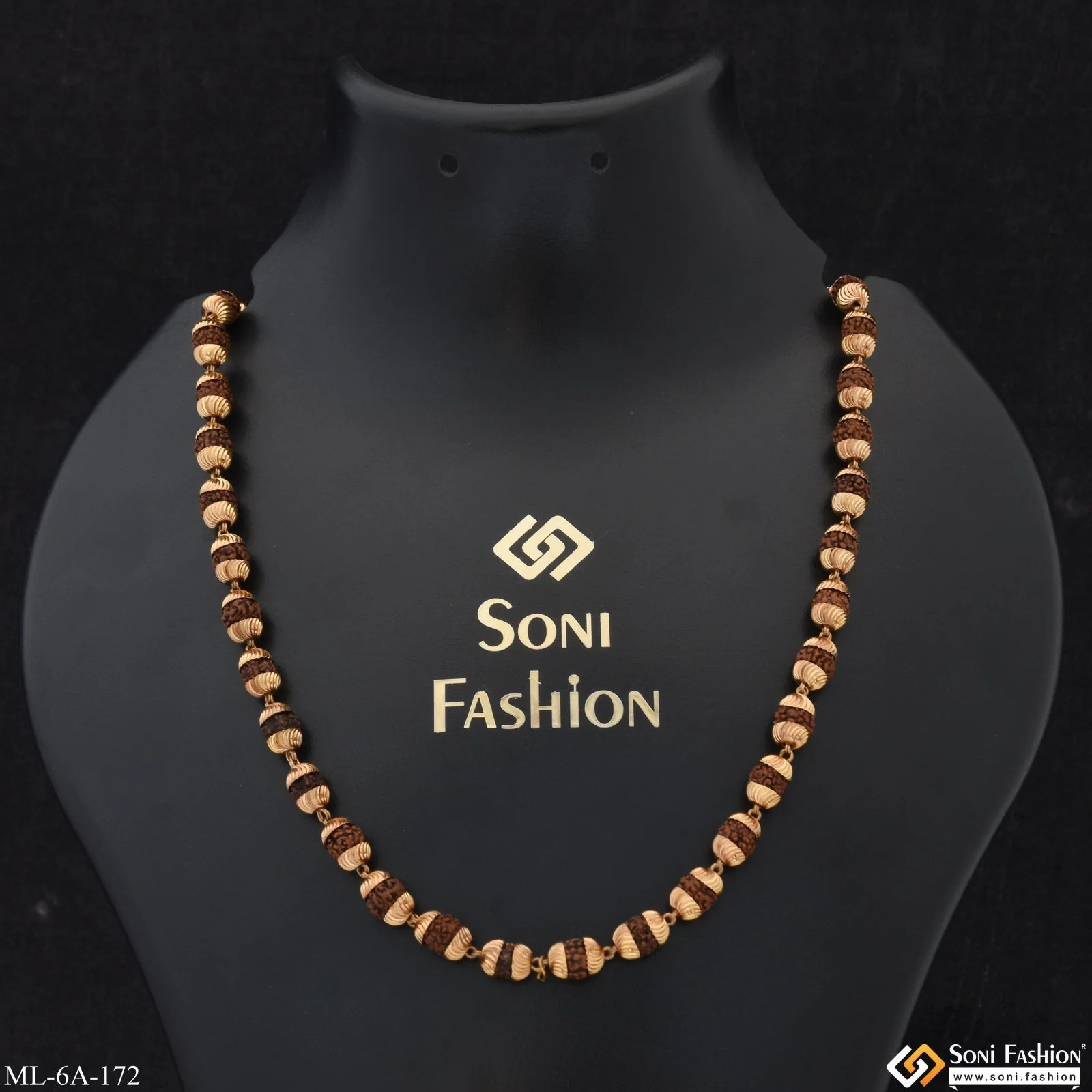 Brown Superior Quality Hand-Crafted Design Gold Plated Mala for Men - Style A172 - Image 2