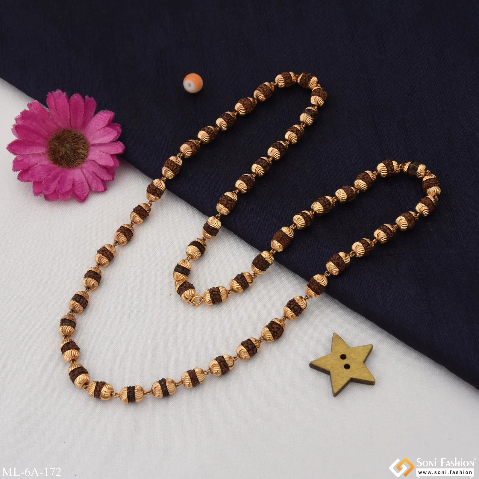 Brown Superior Quality Hand-Crafted Design Gold Plated Mala for Men - Style A172 - Image 3