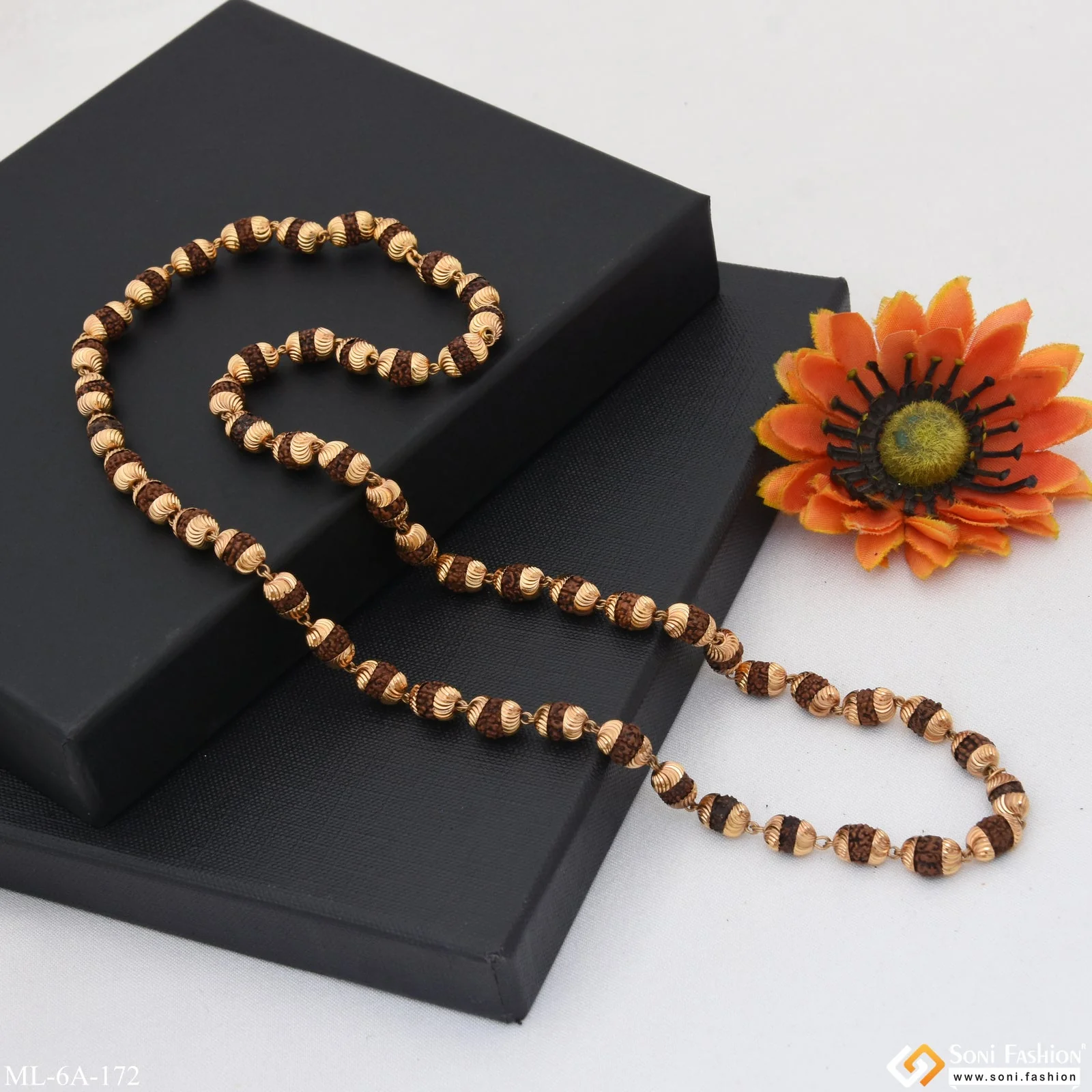 Brown Superior Quality Hand-Crafted Design Gold Plated Mala for Men - Style A172 - Image 4
