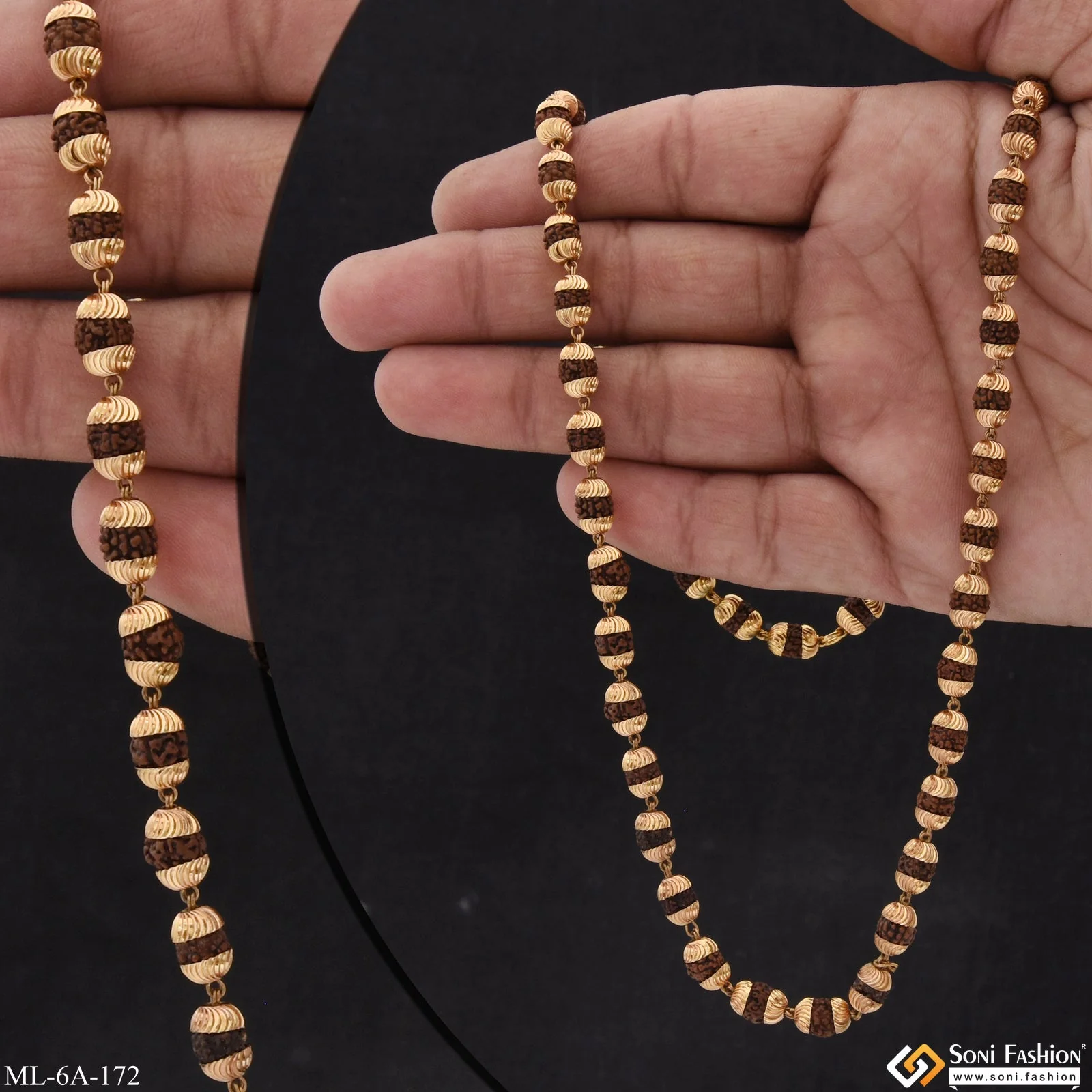 Brown Superior Quality Hand-Crafted Design Gold Plated Mala for Men - Style A172 - Image 6