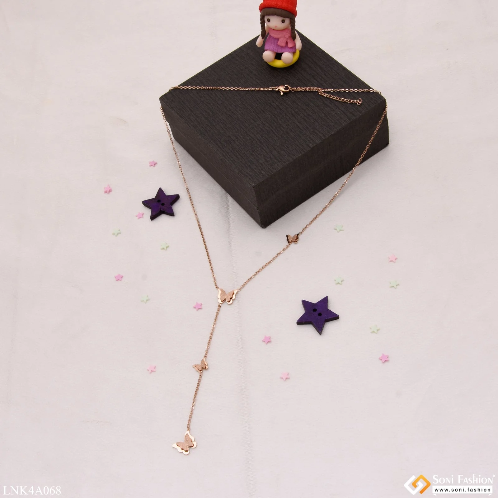 Butterfly Best Quality Glittering Design Rose Gold Necklace For Girls - Style Lnka068 - Image 3