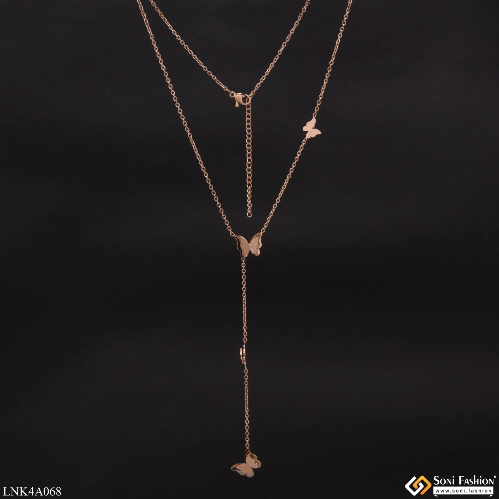 Butterfly Best Quality Glittering Design Rose Gold Necklace For Girls - Style Lnka068 - Image 4