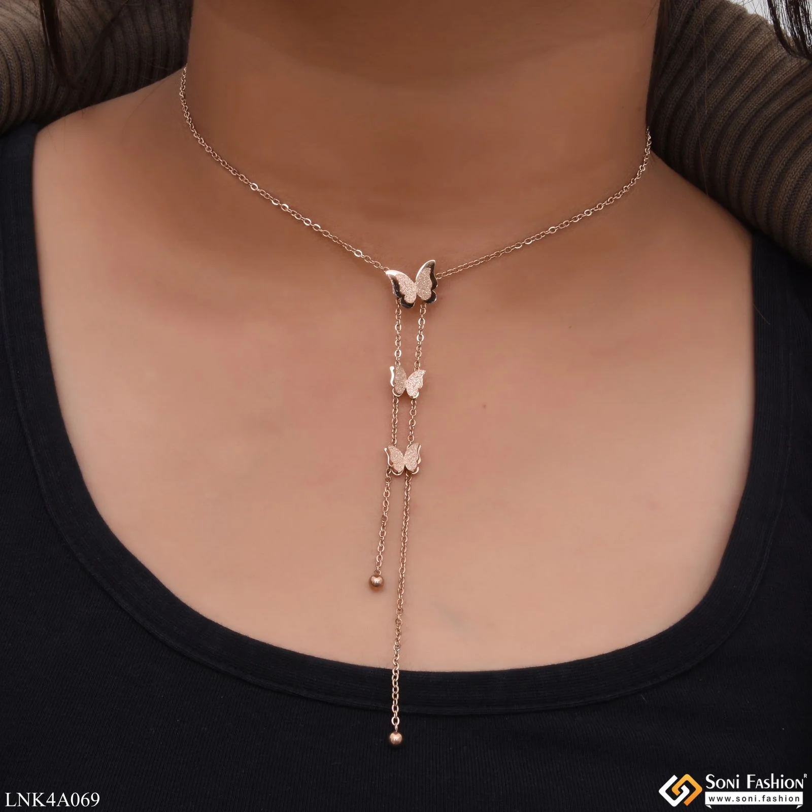 Butterfly High-Class Design Rose Gold Necklace for Women & Girls - Style LNKA069 - Image 4